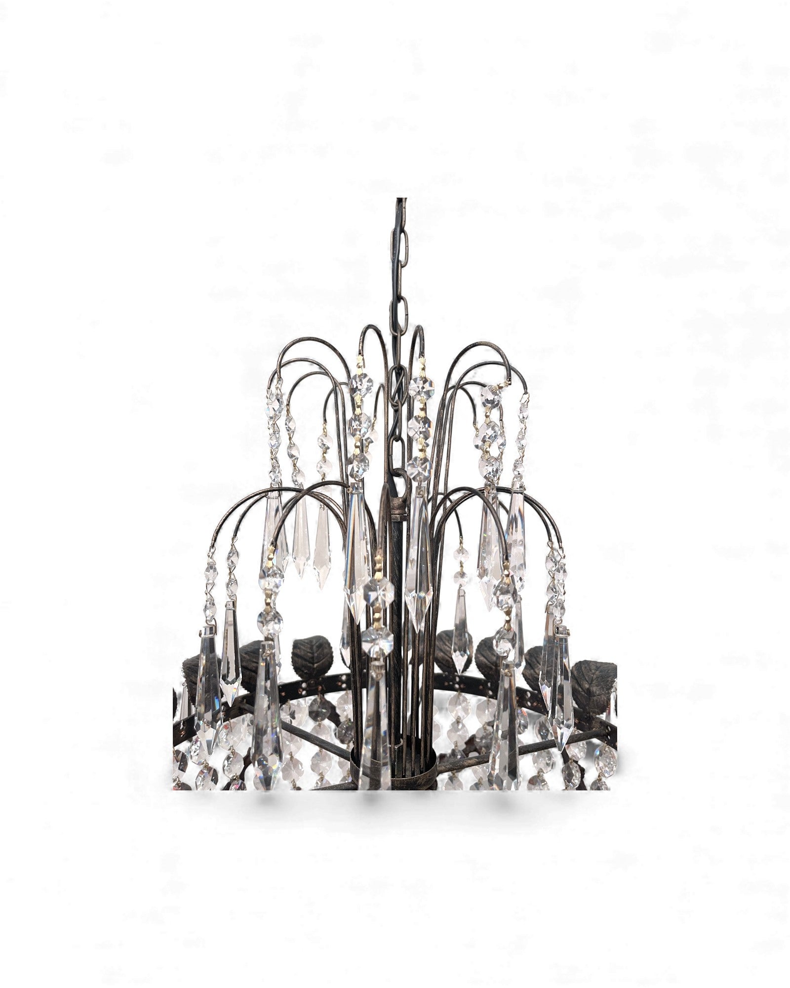 Basket-Shaped Bohemian Crystal Chandelier with Waterfall Top