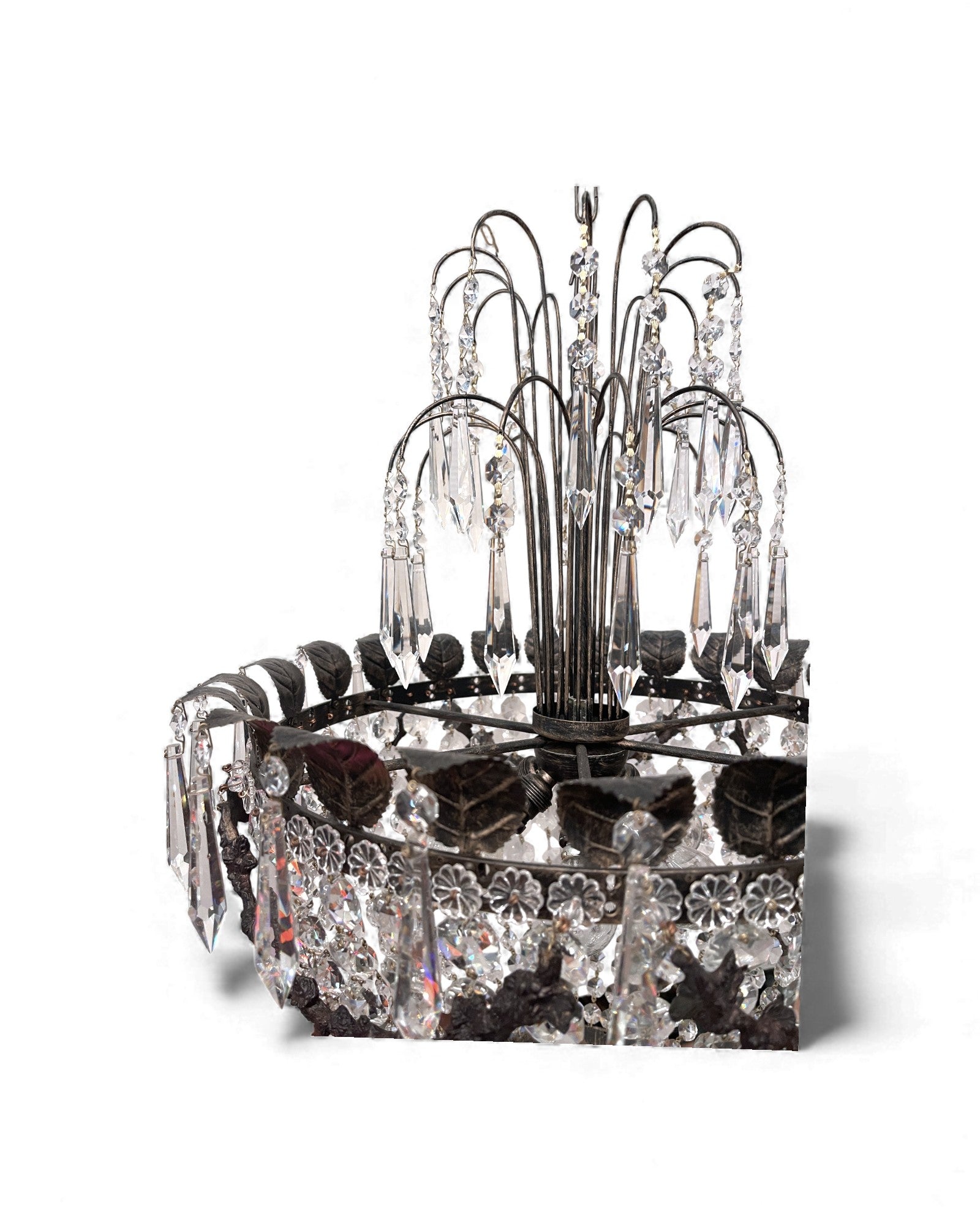 Basket-Shaped Bohemian Crystal Chandelier with Waterfall Top