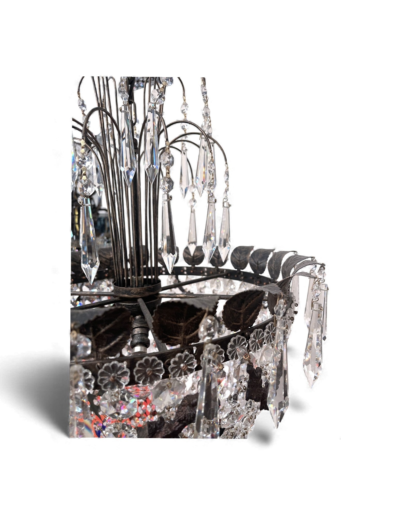 Basket-Shaped Bohemian Crystal Chandelier with Waterfall Top
