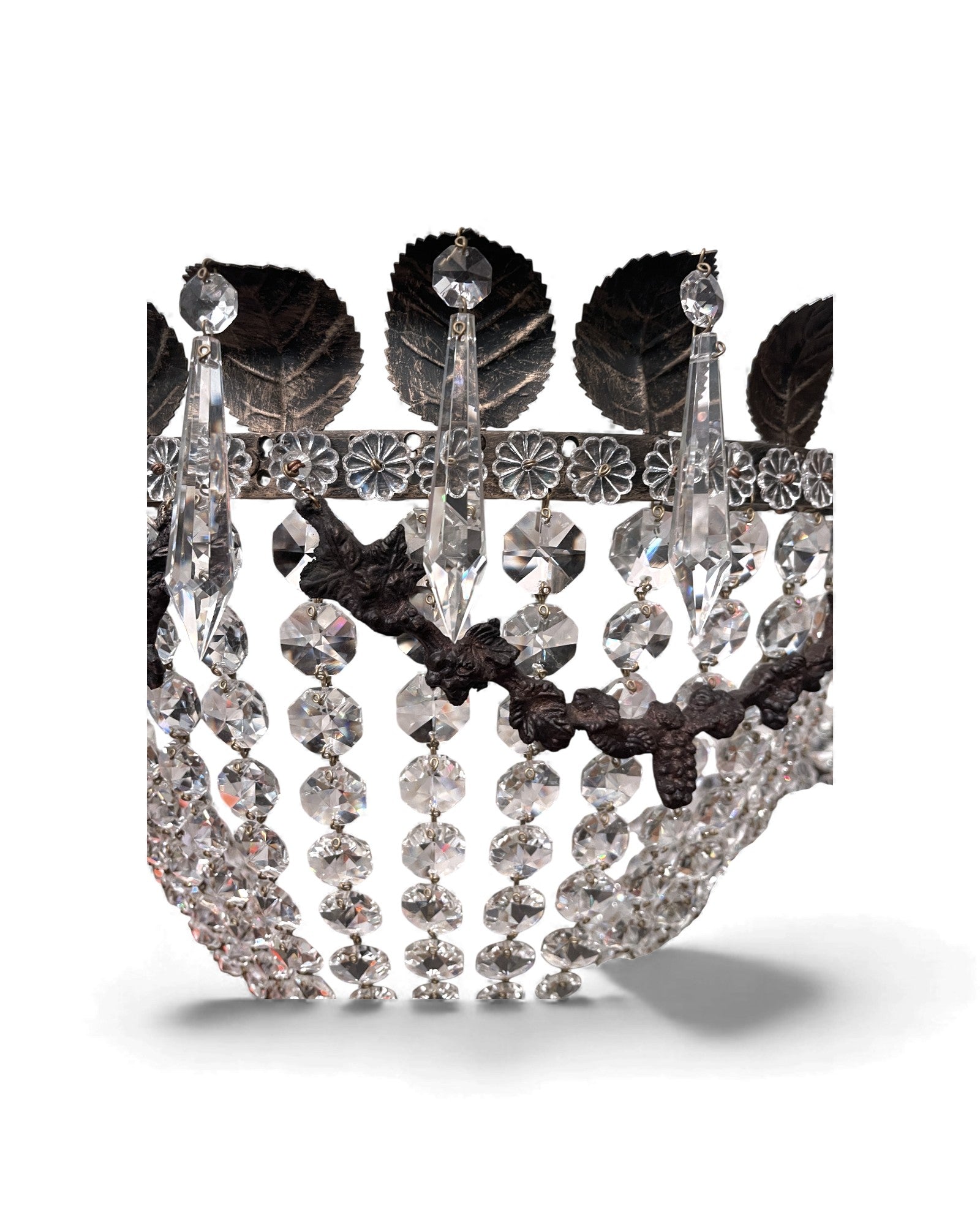 Basket-Shaped Bohemian Crystal Chandelier with Waterfall Top