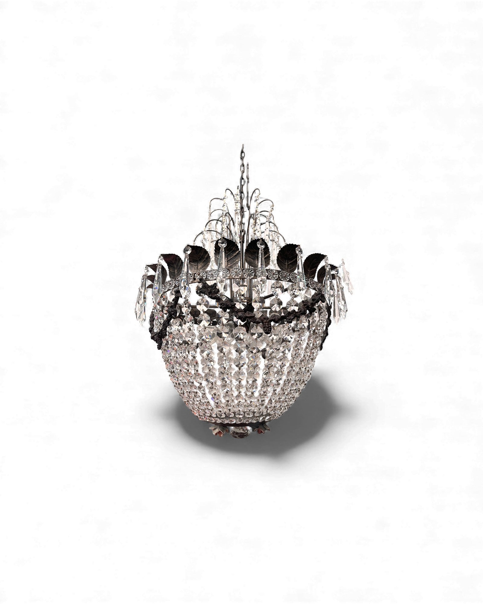 Basket-Shaped Bohemian Crystal Chandelier with Waterfall Top