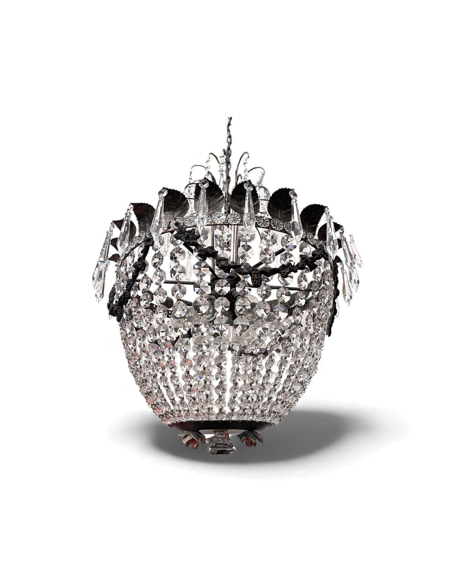 Basket-Shaped Bohemian Crystal Chandelier with Waterfall Top