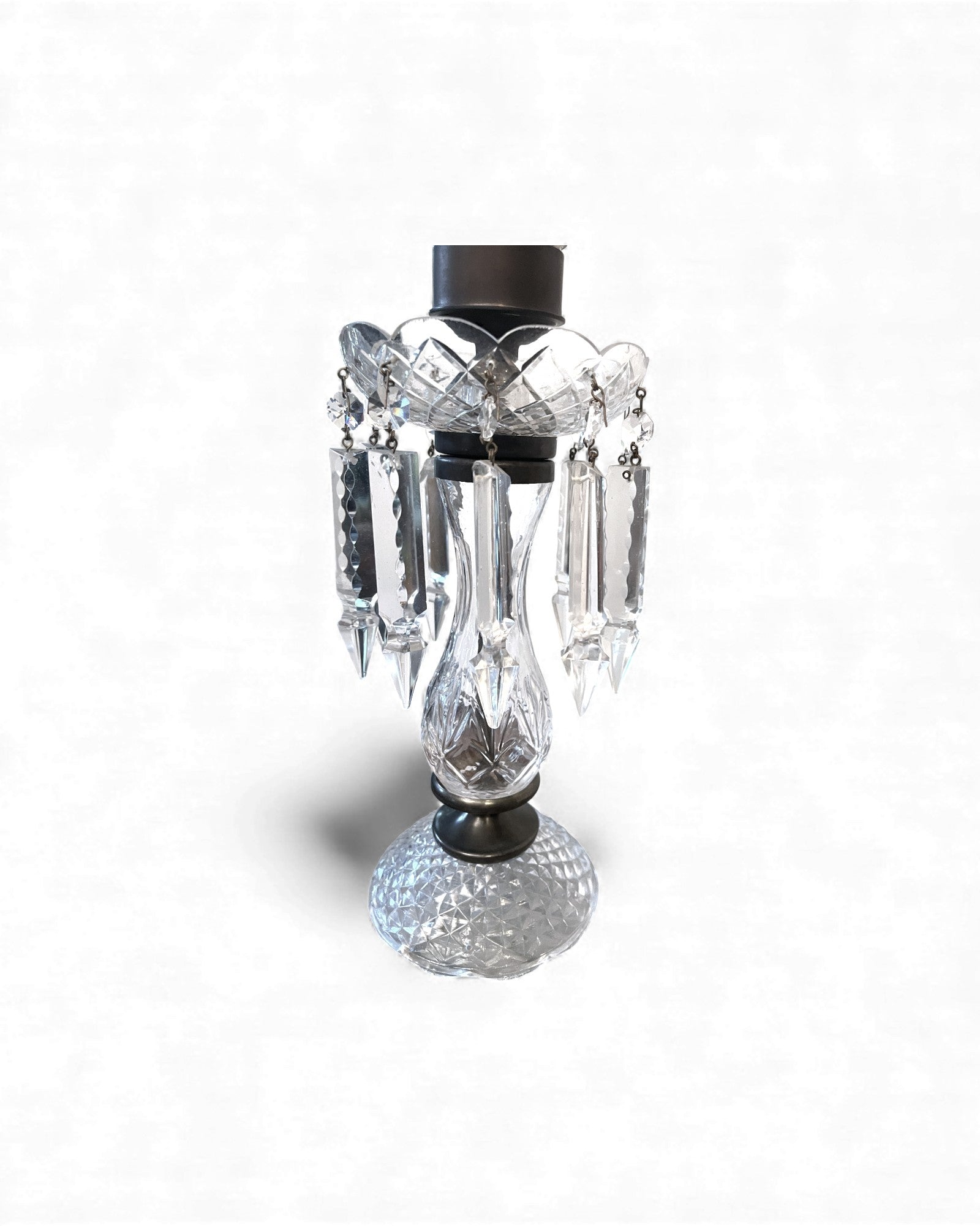 Vintage Crystal Lustre Hurricane Lamp