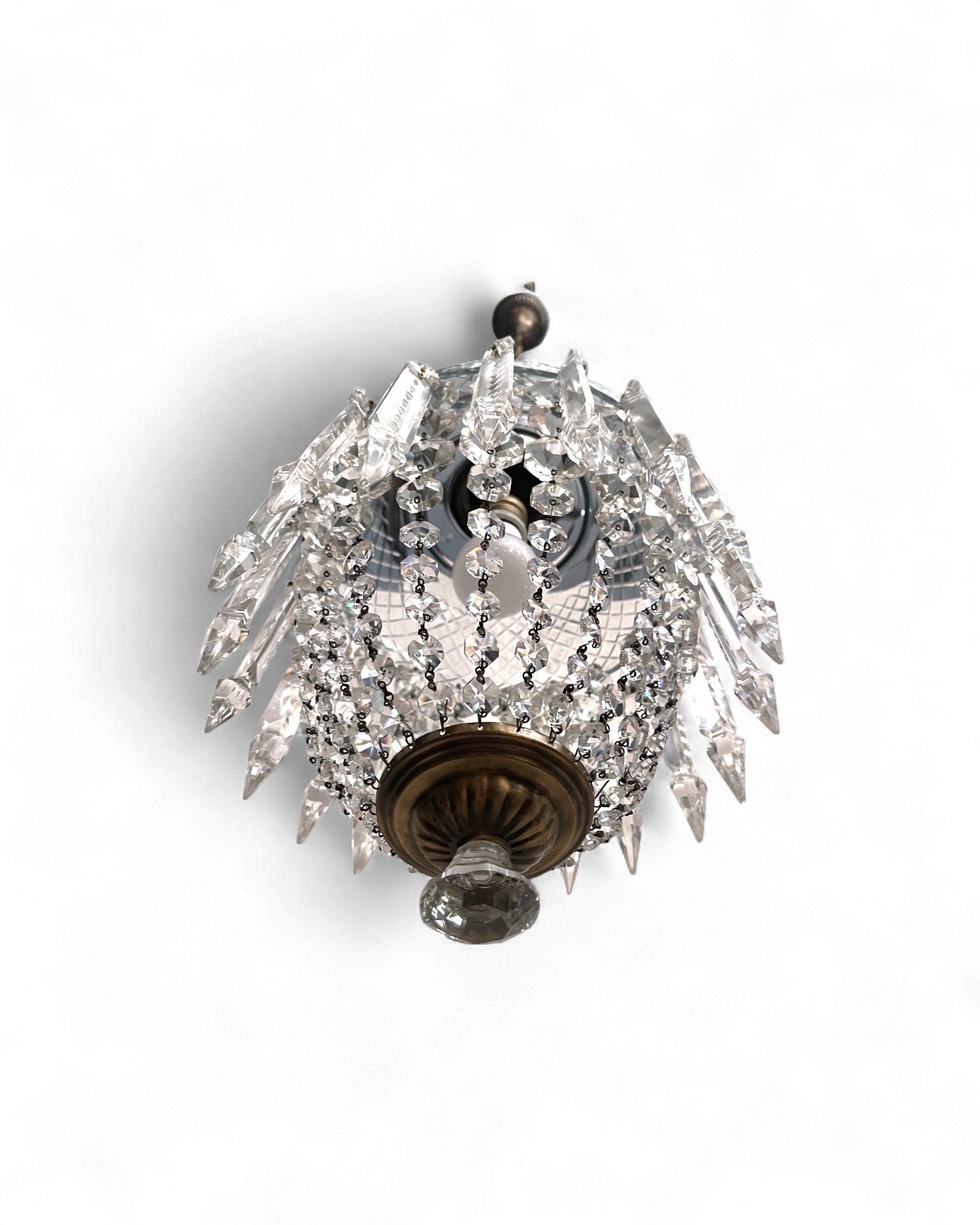 1960s Vintage Crystal Basket Chandelier