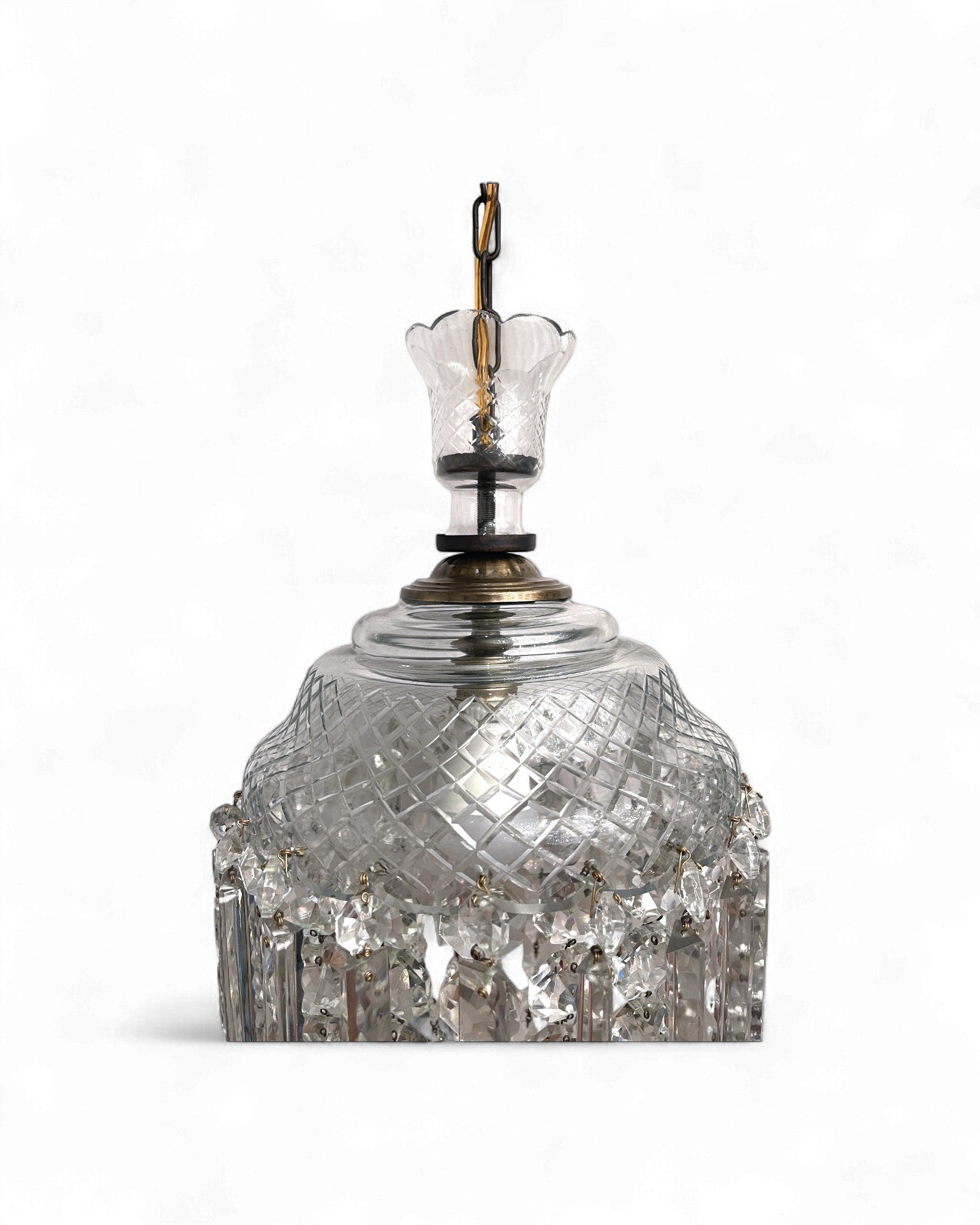 1960s Vintage Crystal Basket Chandelier