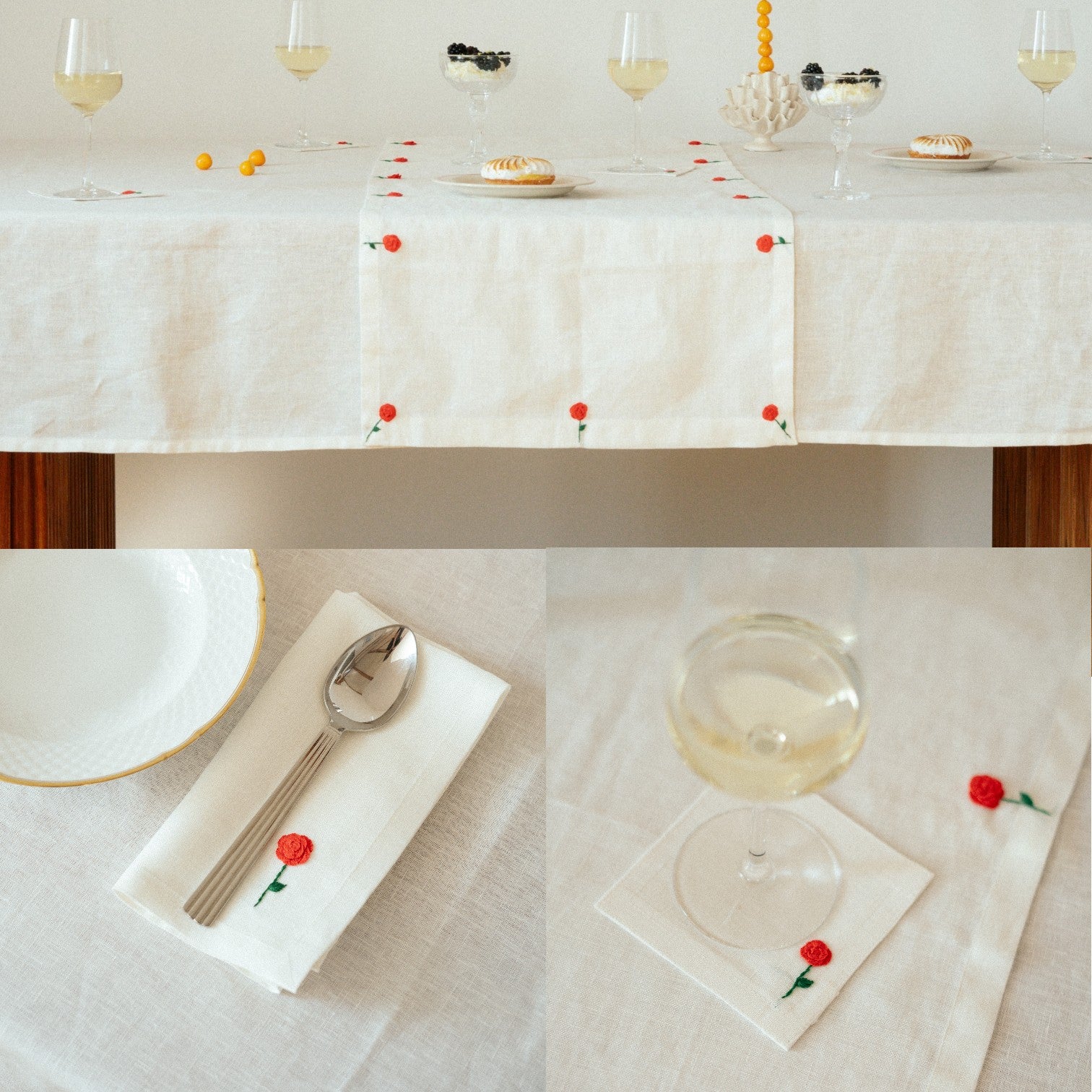 Rose Embroidery Set of 4