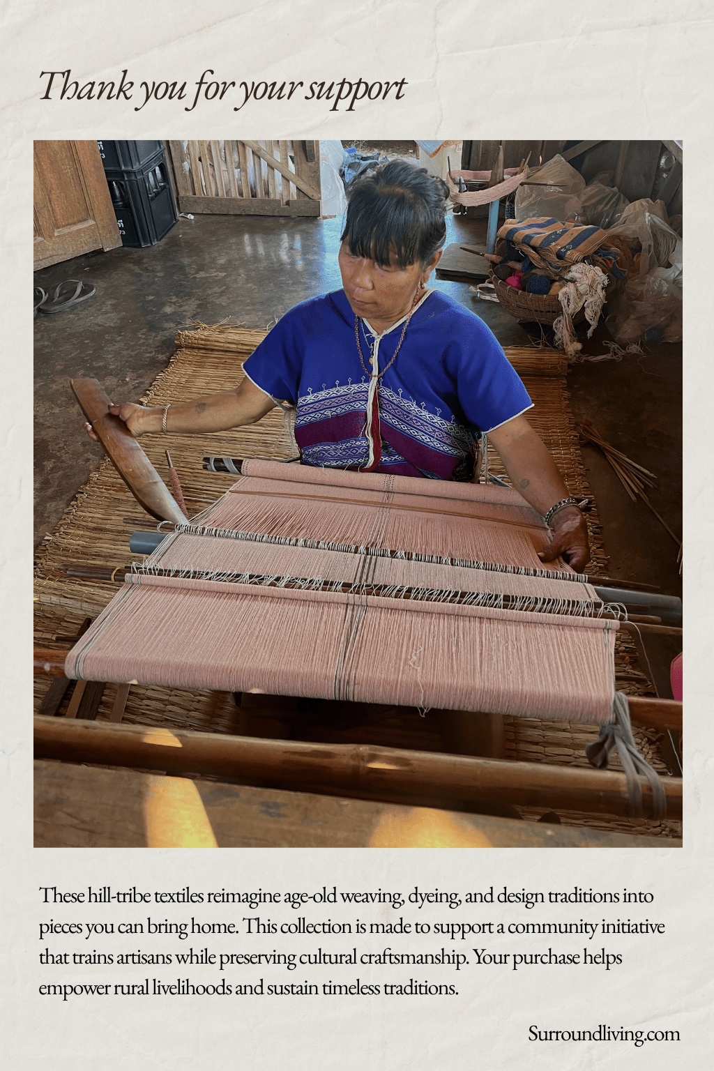 Multicolour Hand - Embroidered Round Pouf - Pink - Surround Living - 3