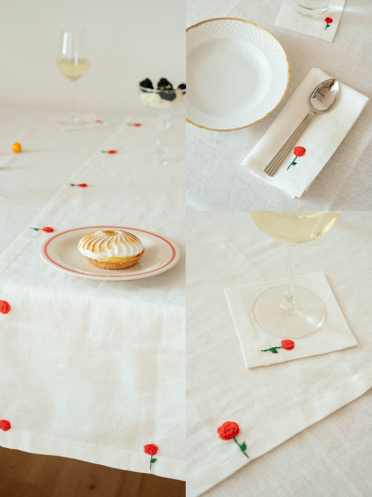 Rose Embroidery Set of 4