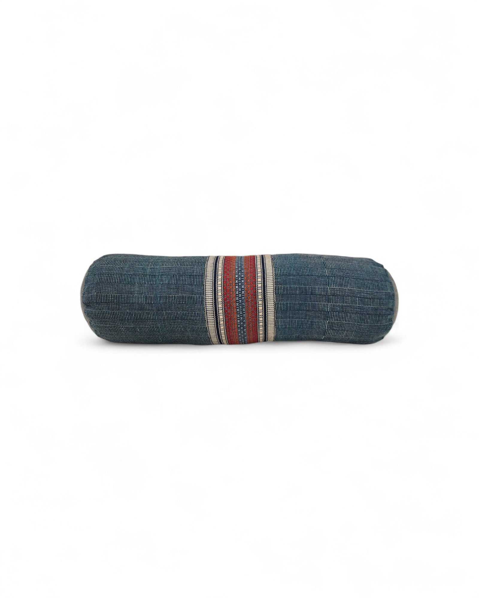 Brocade Centre Bolster in Indigo Tortoiseshell Weave - Red, Ivory, Indigo