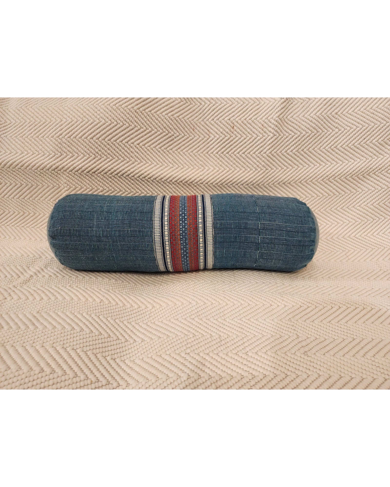 Brocade Centre Bolster in Indigo Tortoiseshell Weave - Red, Ivory, Indigo