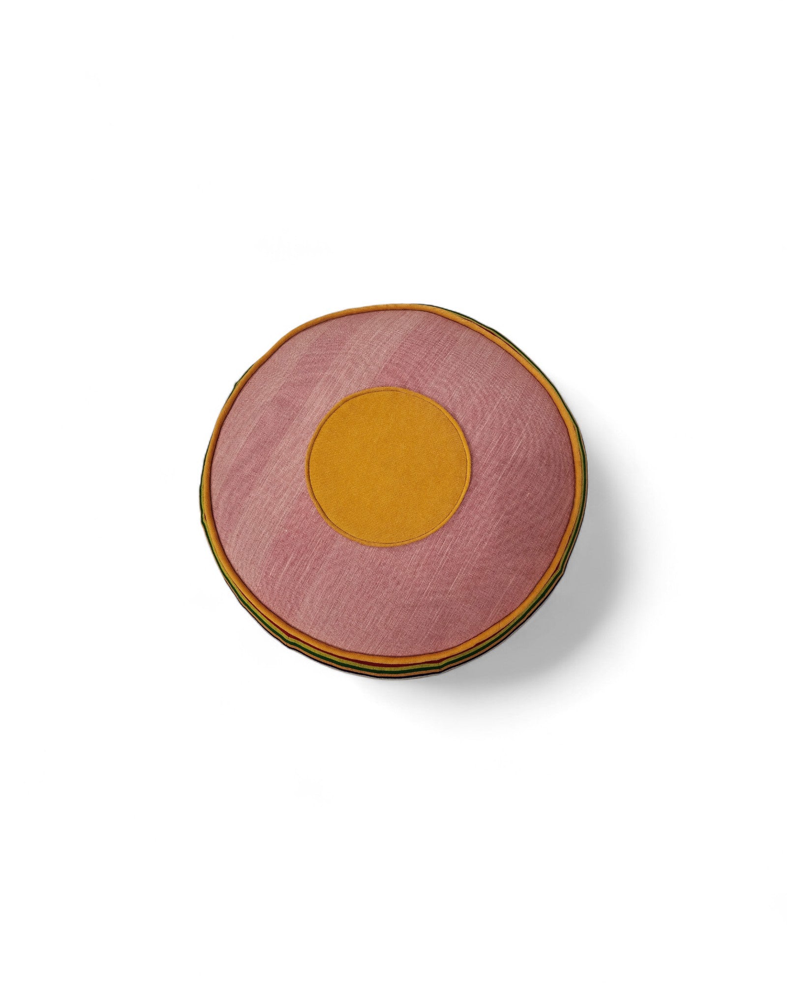 Multicolour Hand-Embroidered Round Pouf - Pink