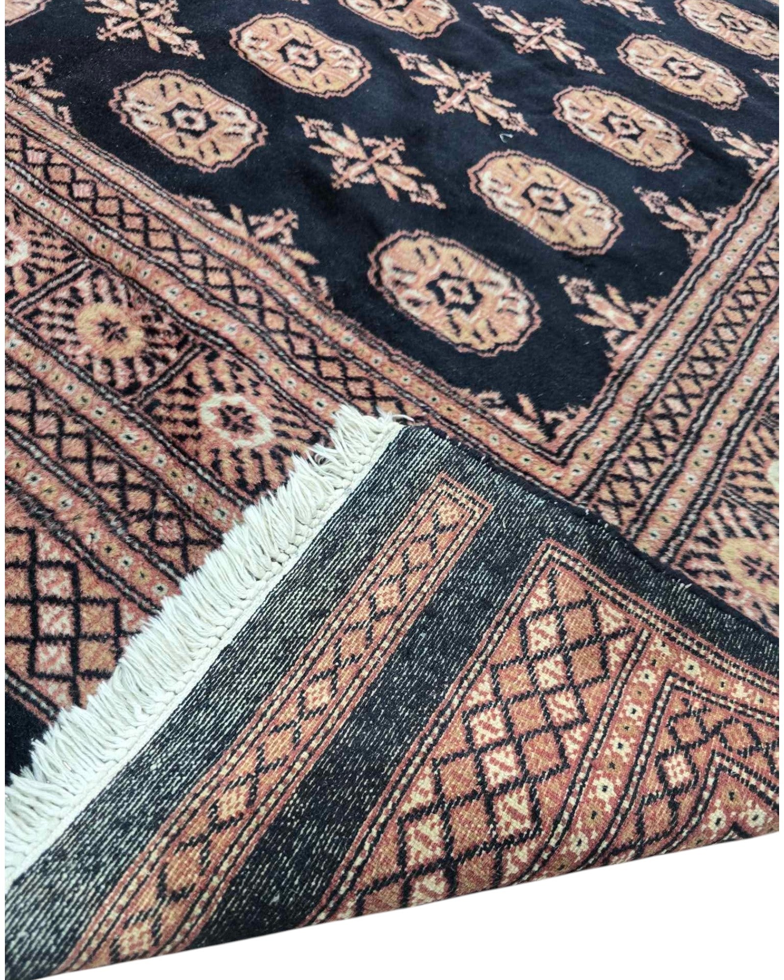 Bokhara-Style Black and Rose Medallion Rug | 178 x 273cm
