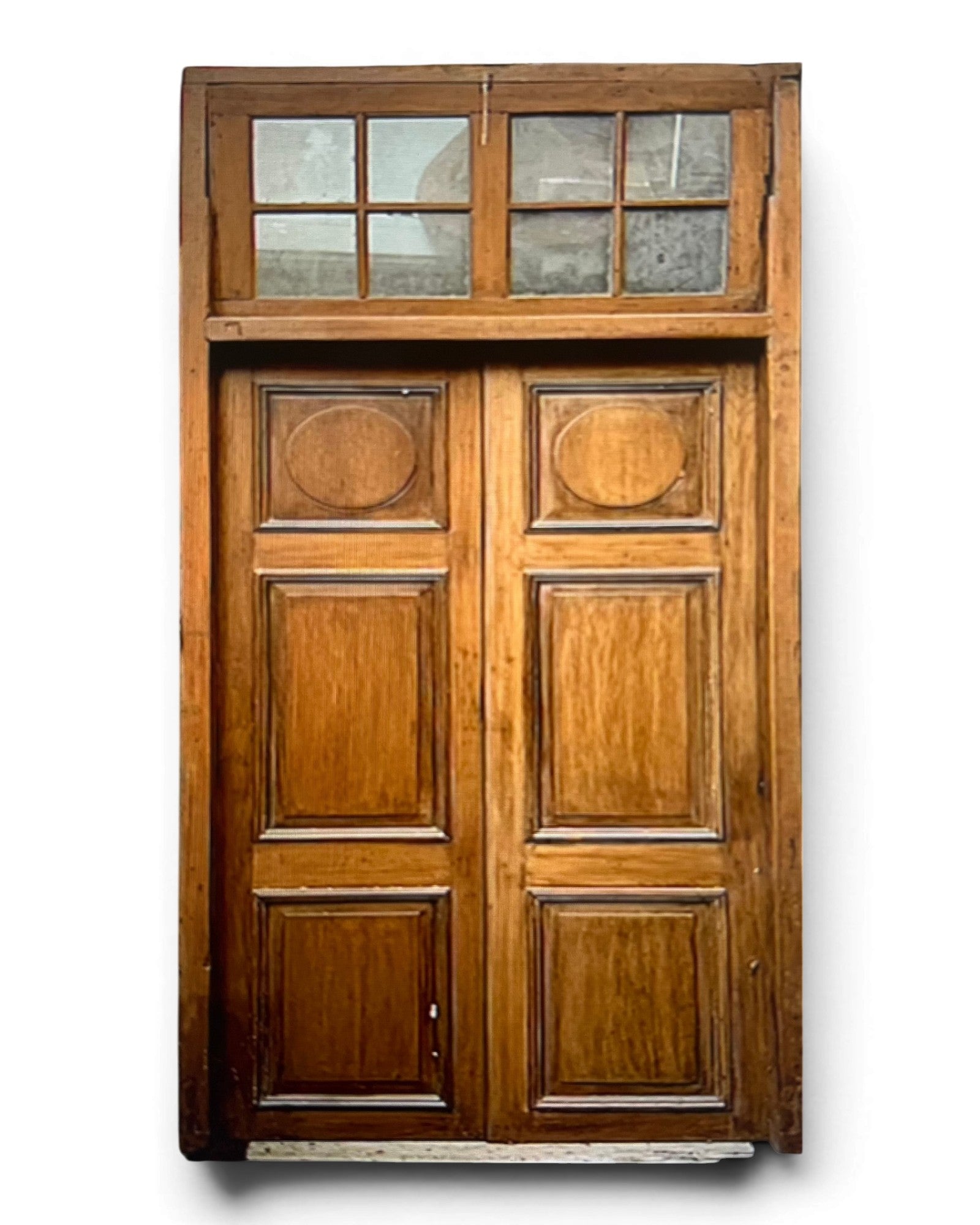 Solid Teak Wood Door with a Double Transom Window 1920s (B)