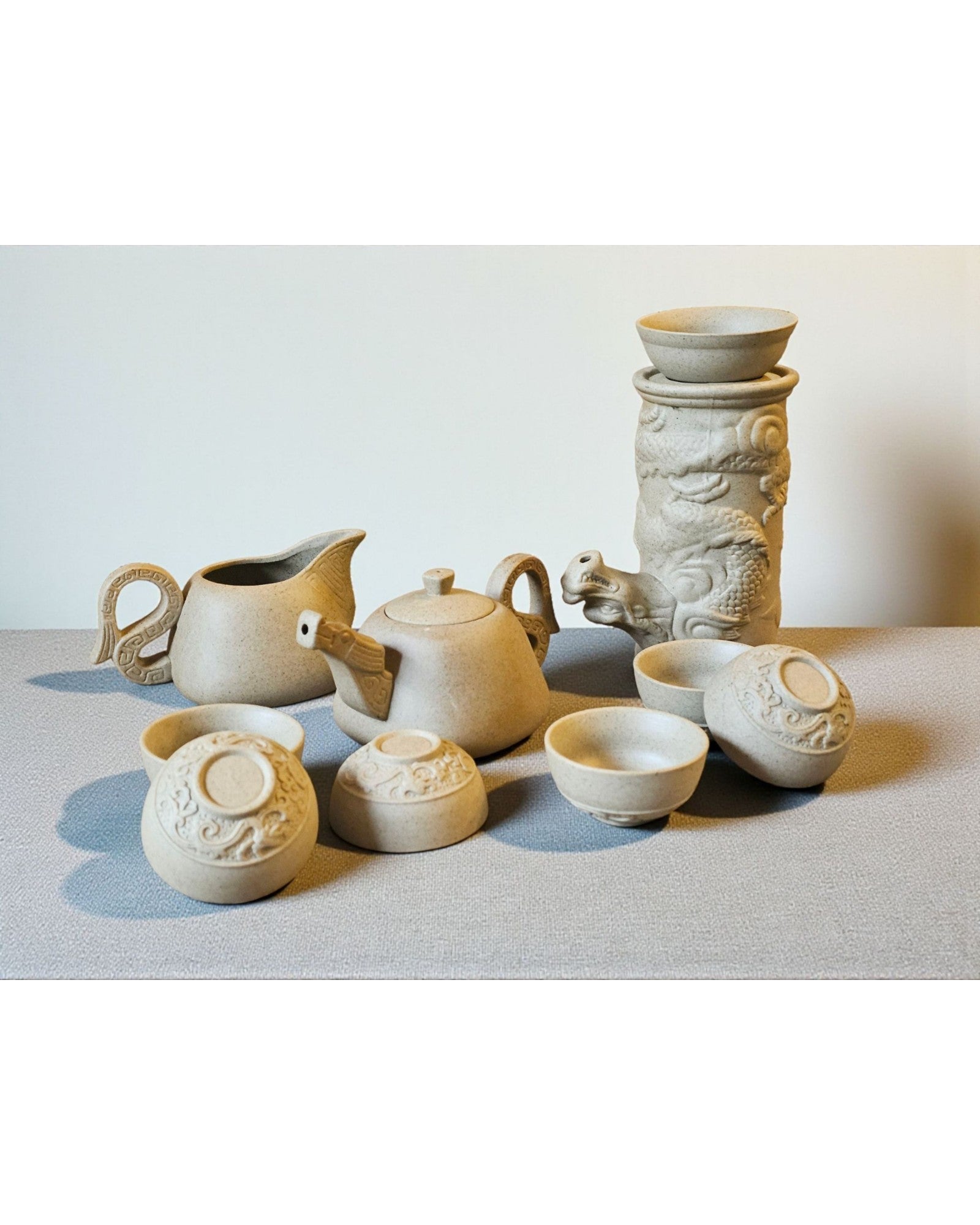 Chinese Stoneware Tea Set with Dragon Vessel