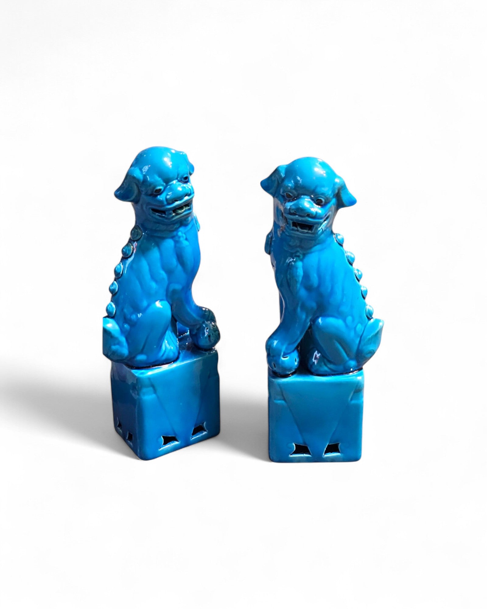 Bright Turquoise Glaze Chinese Foo Dogs (Guardian Lions) - Set of 2