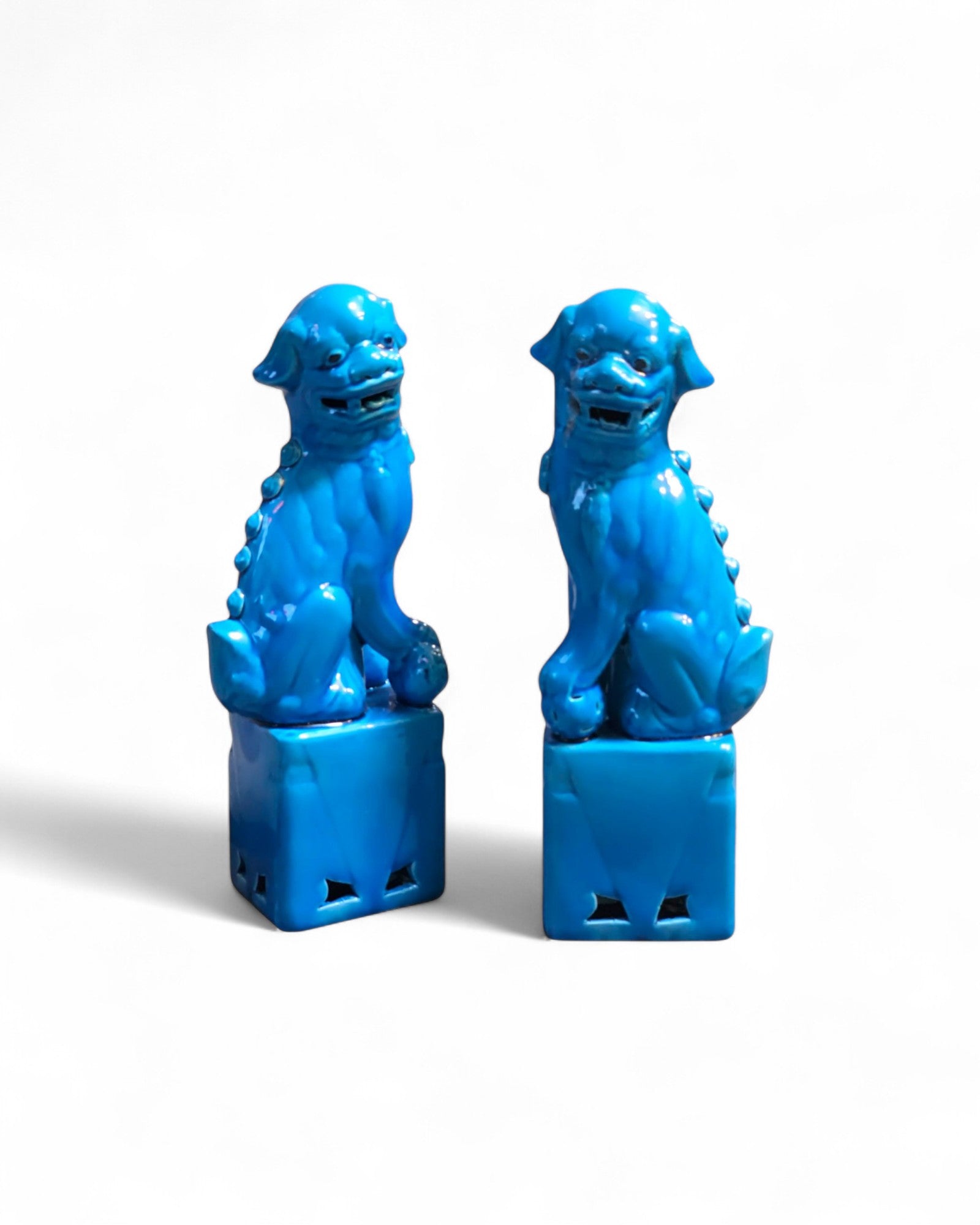 Bright Turquoise Glaze Chinese Foo Dogs (Guardian Lions) - Set of 2