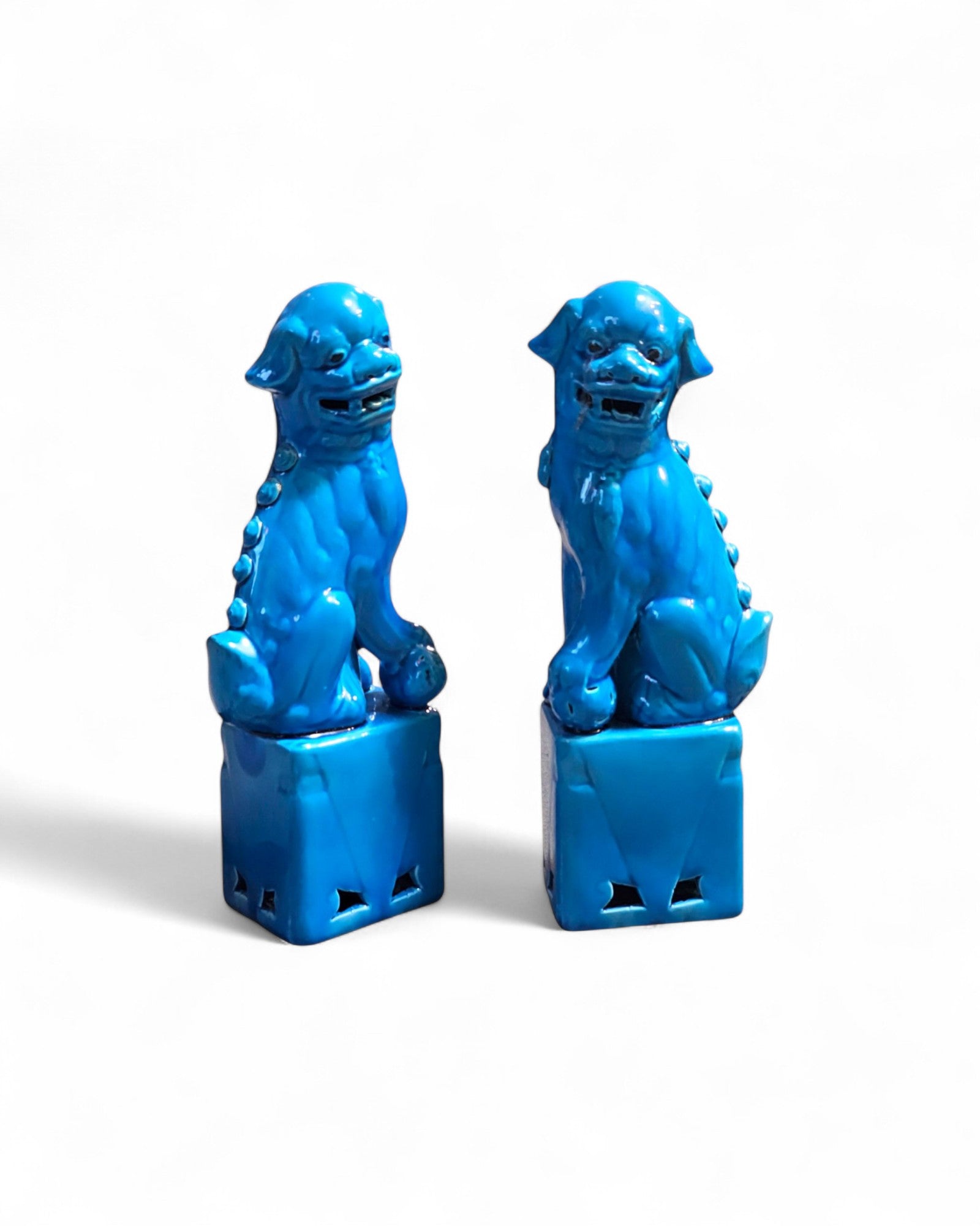 Bright Turquoise Glaze Chinese Foo Dogs (Guardian Lions) - Set of 2