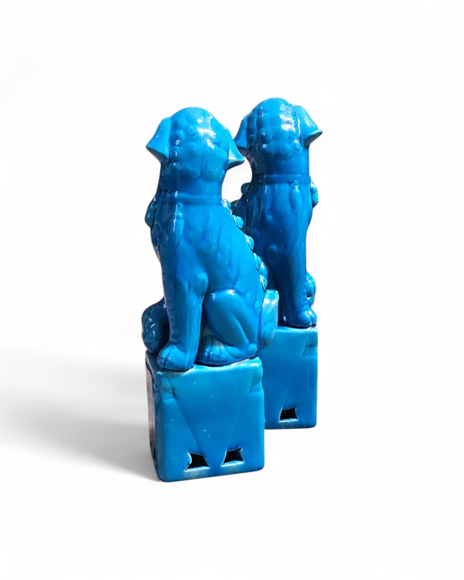 Bright Turquoise Glaze Chinese Foo Dogs (Guardian Lions) - Set of 2