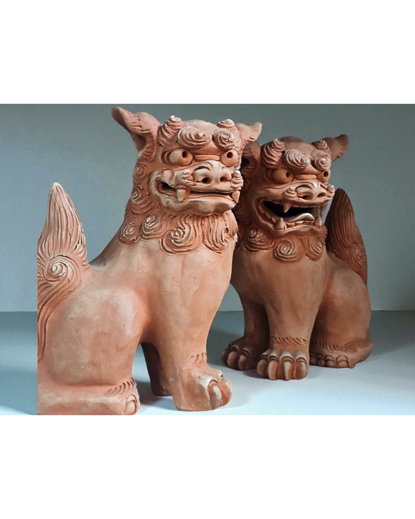 Okinawa Terracotta Shisa Guardian Lions - Set of 2