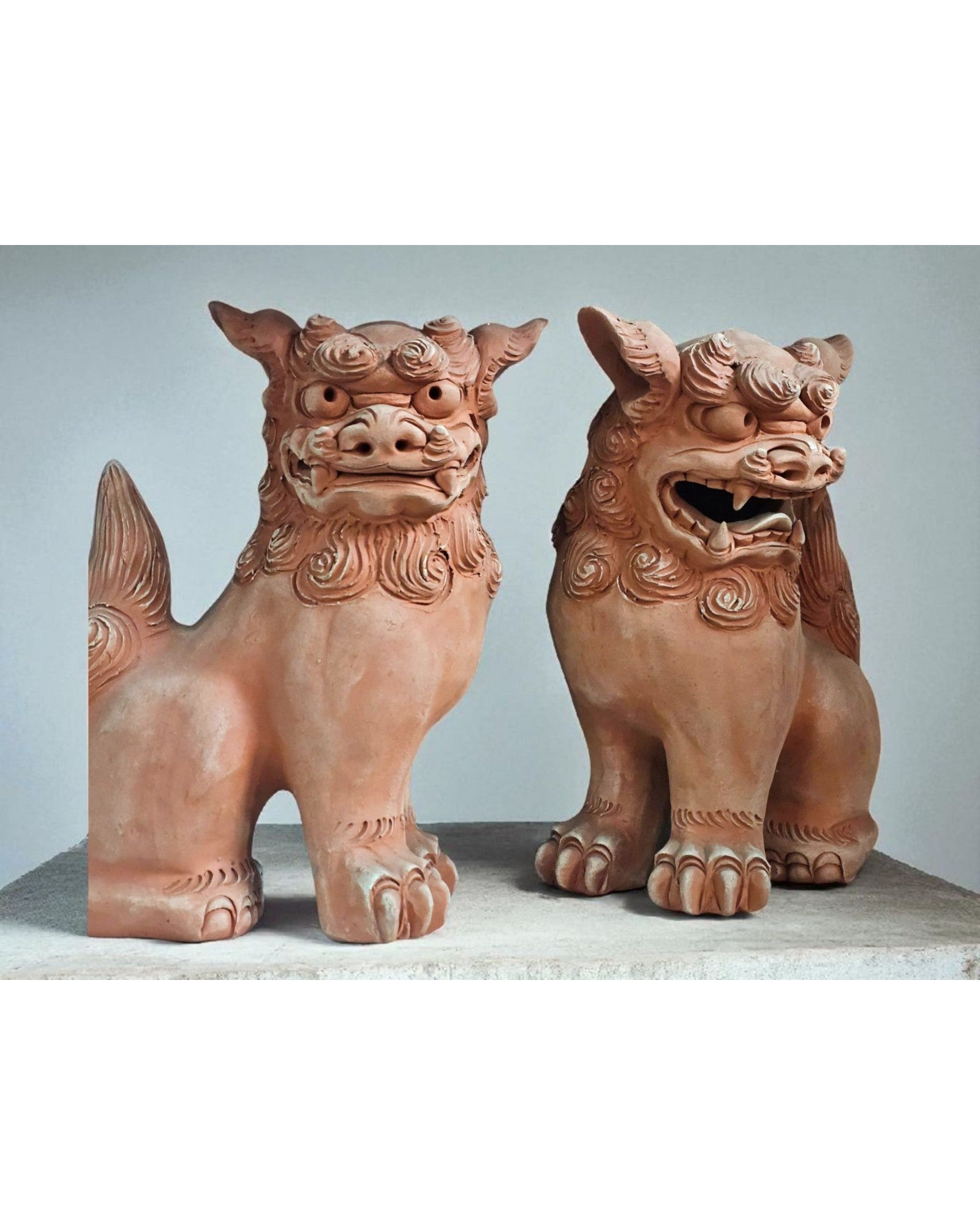 Okinawa Terracotta Shisa Guardian Lions - Set of 2