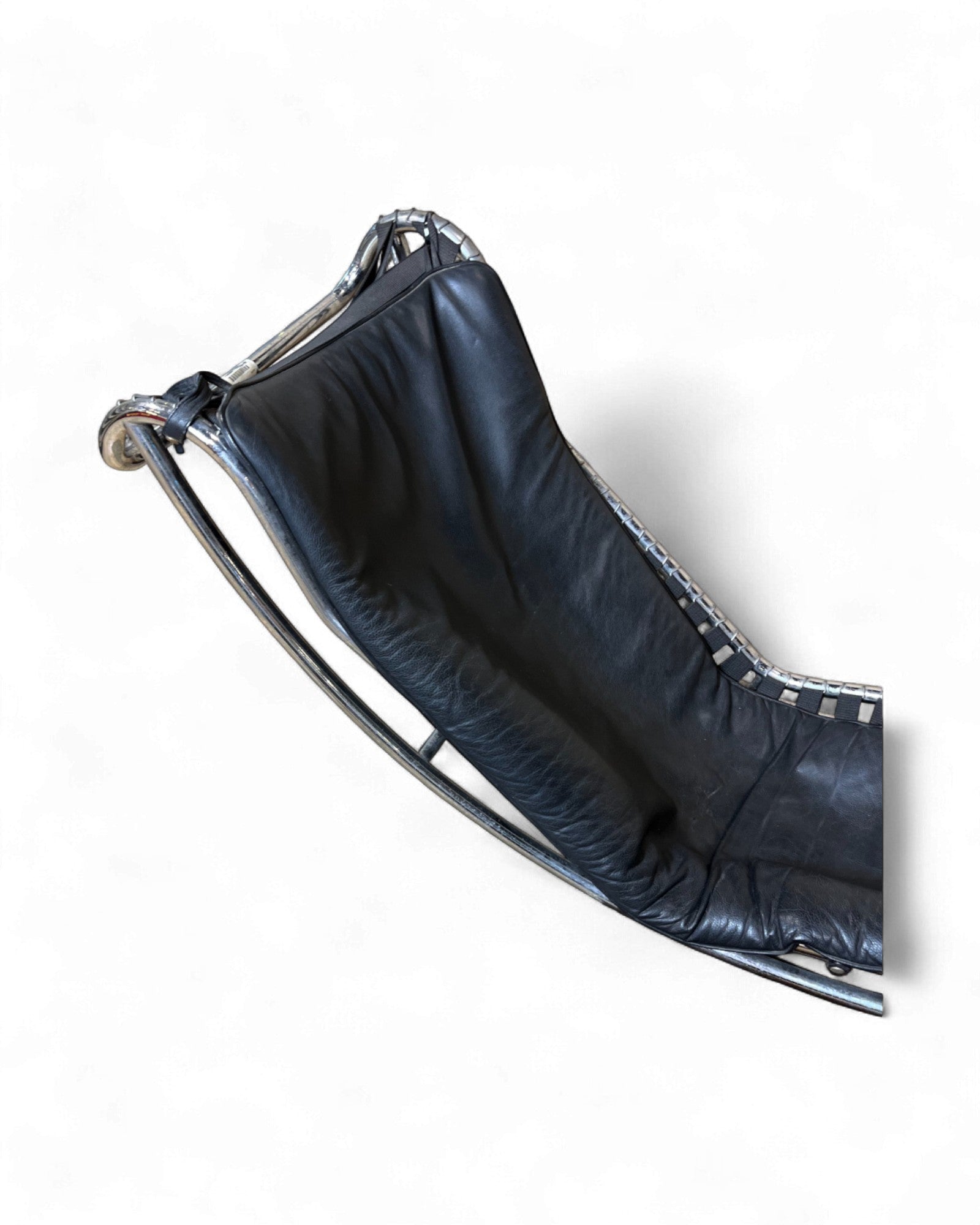 Vintage Mid-Century Modern Leather & Chrome Rocking Chaise Lounge Surround Living