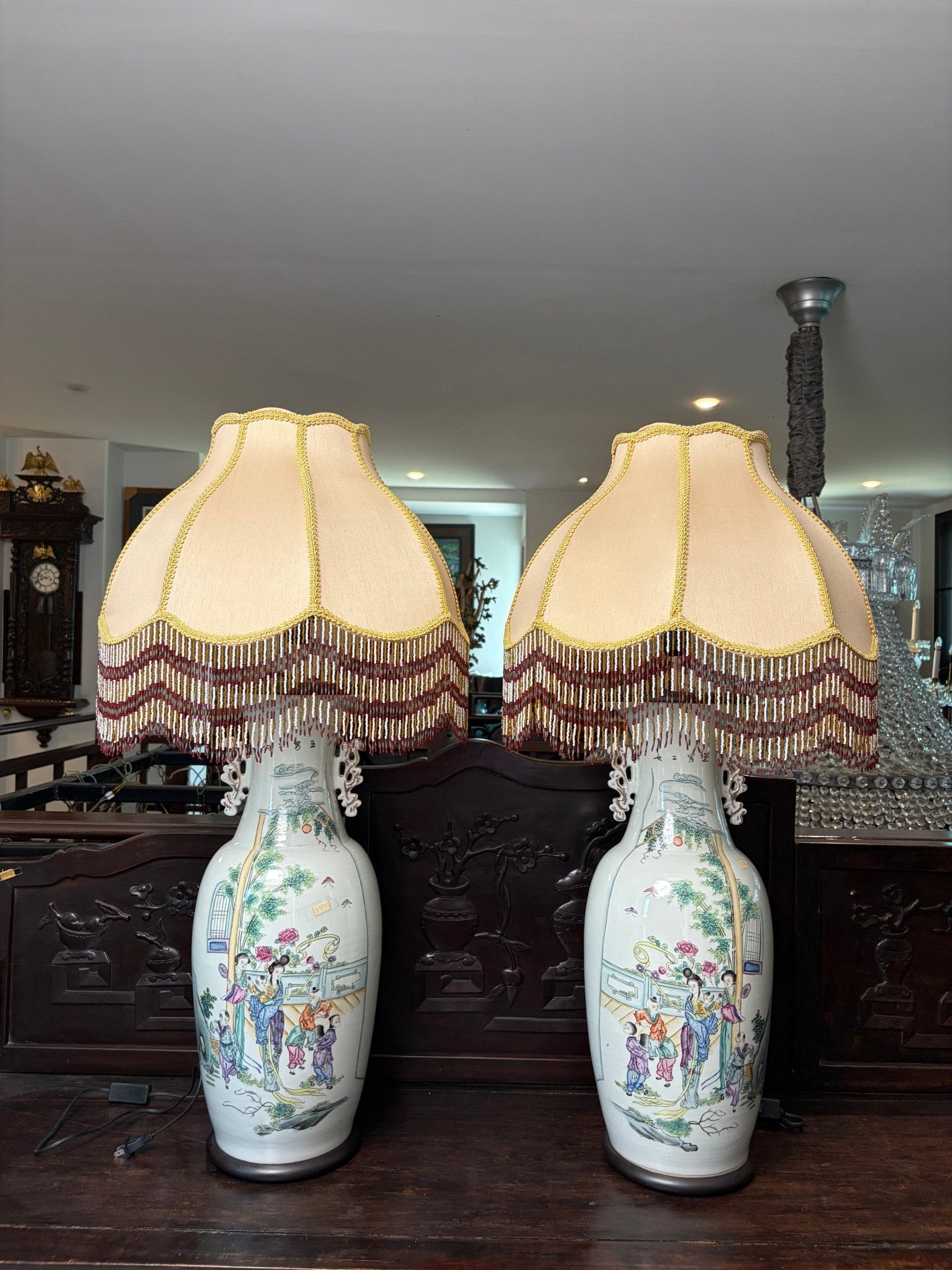 Porcelain Vase Table Lamp with Embroidery Shades (Sold in Pairs) - Surround Living - 21