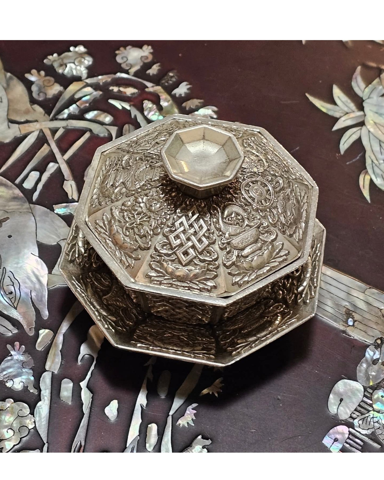 Octagonal Silver-Gilt Tea Cup Set with Matching Saucer
