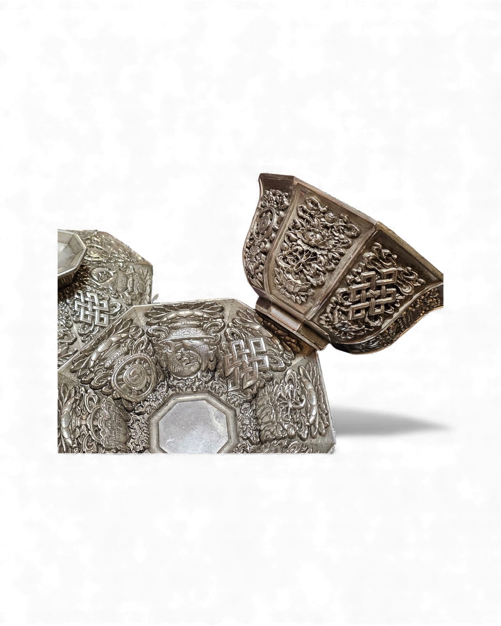 Octagonal Silver-Gilt Tea Cup Set with Matching Saucer