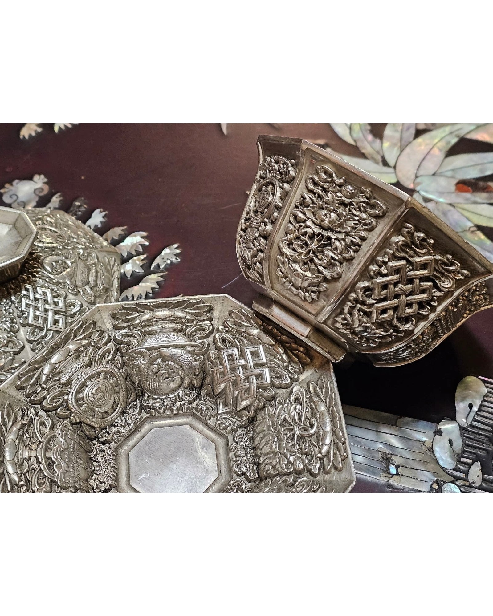 Octagonal Silver-Gilt Tea Cup Set with Matching Saucer