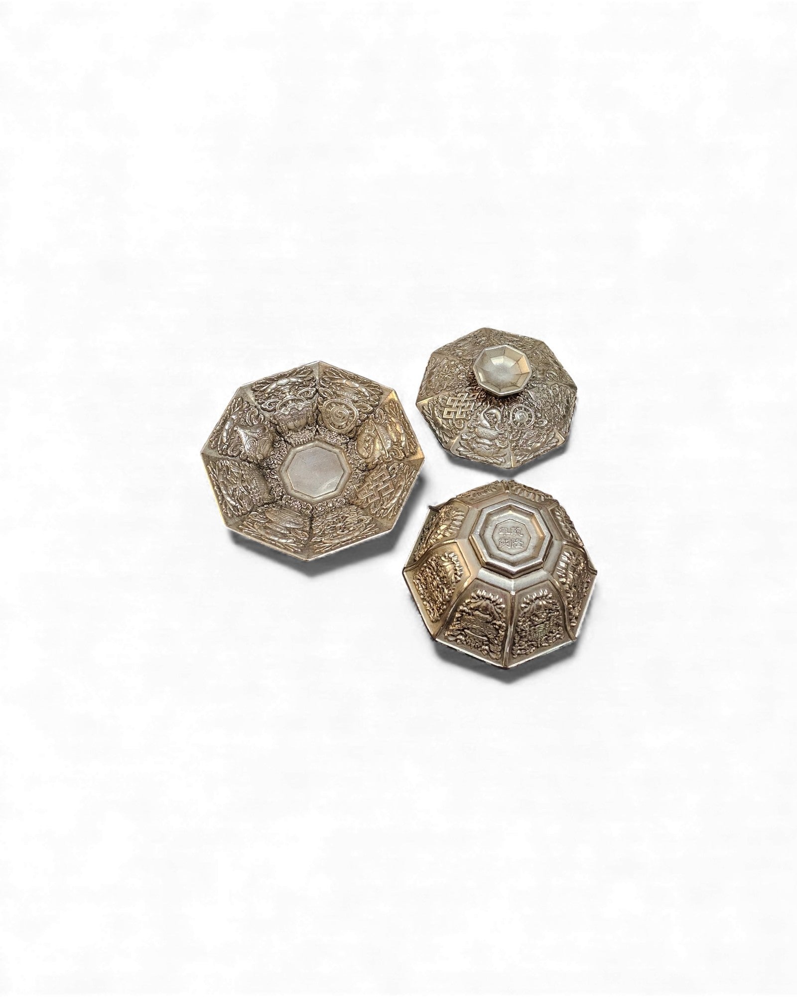 Octagonal Silver-Gilt Tea Cup Set with Matching Saucer