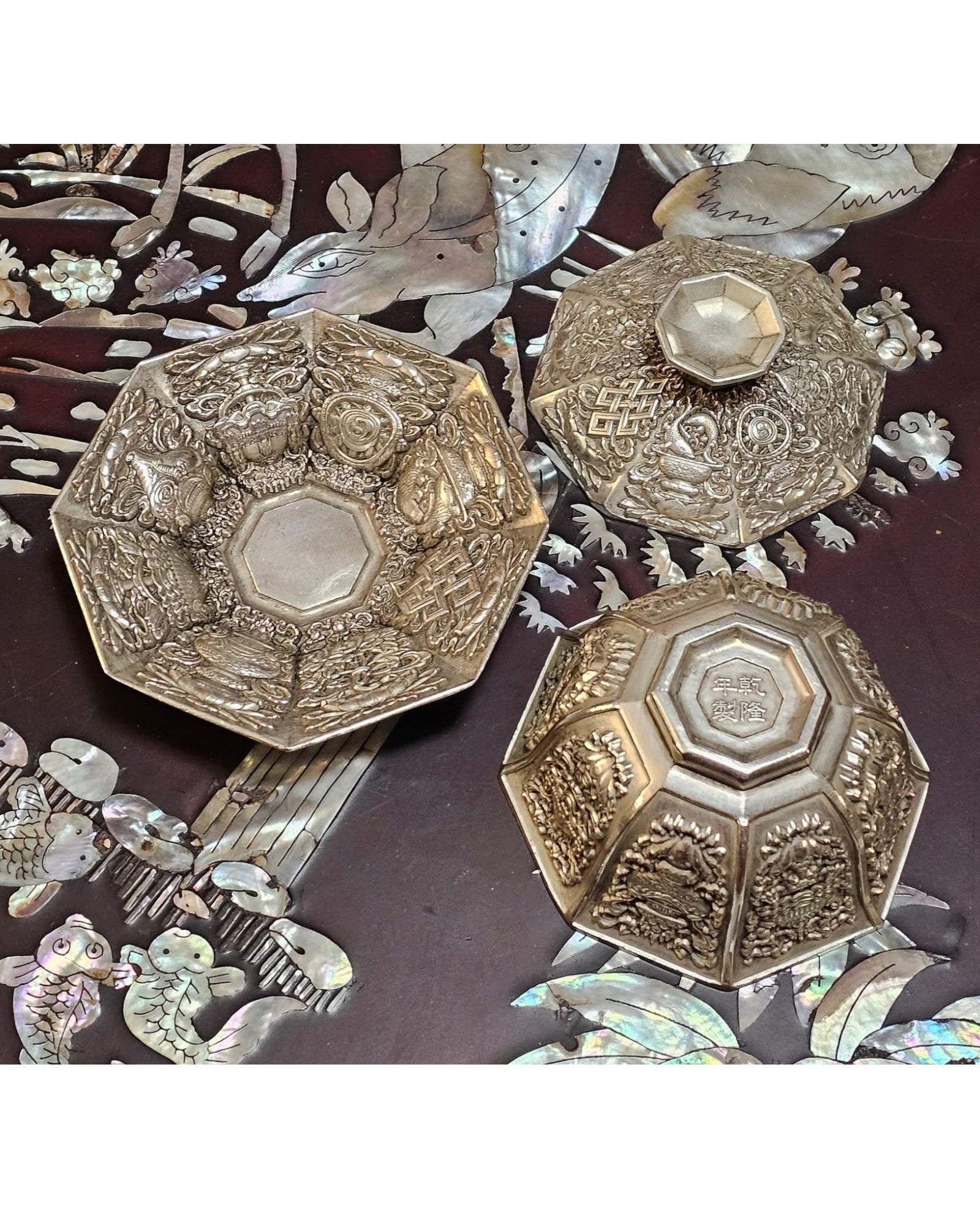 Octagonal Silver-Gilt Tea Cup Set with Matching Saucer