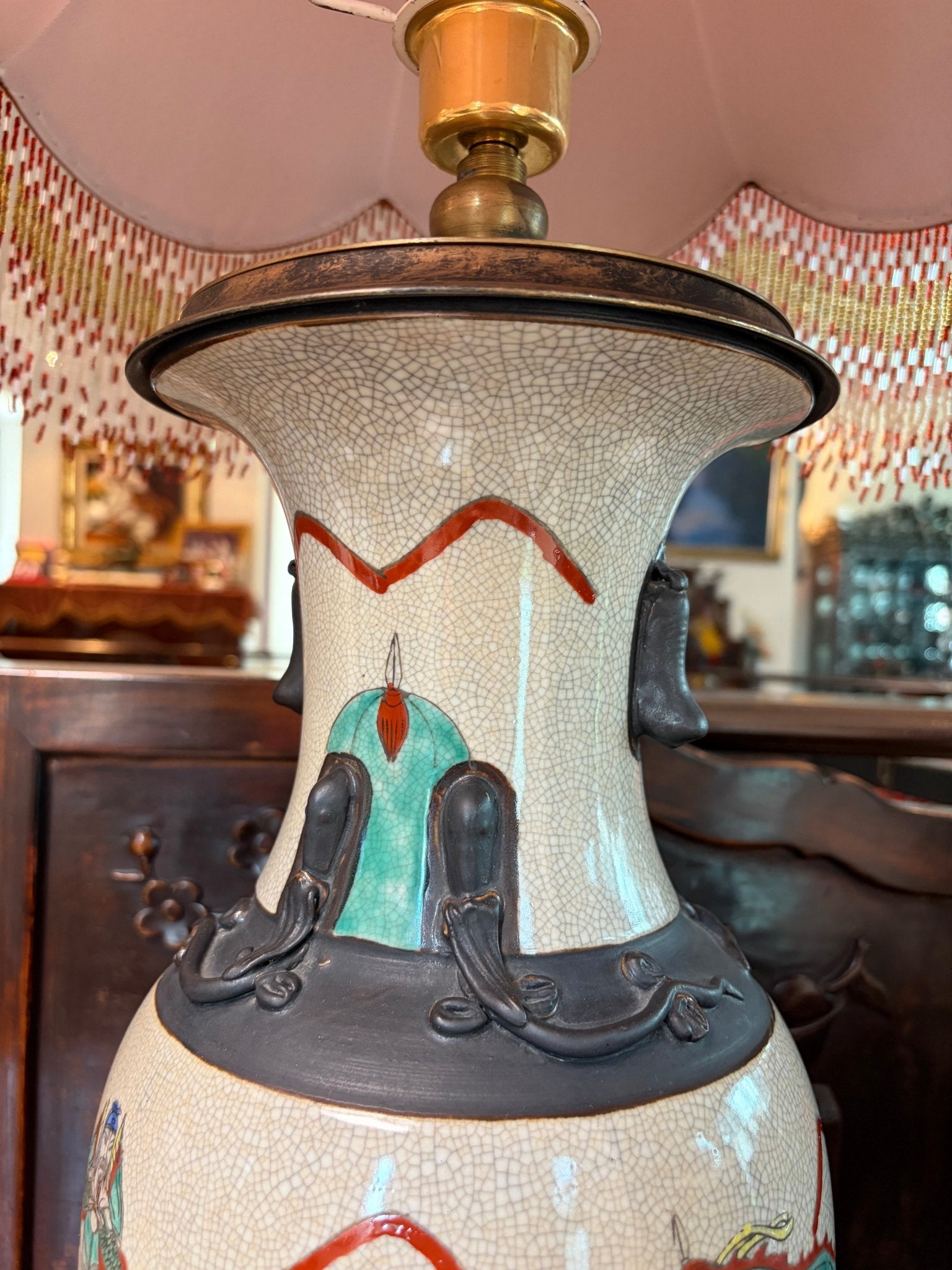 Porcelain Vase Table Lamp with Orange Embroidery Shades - Surround Living - 15