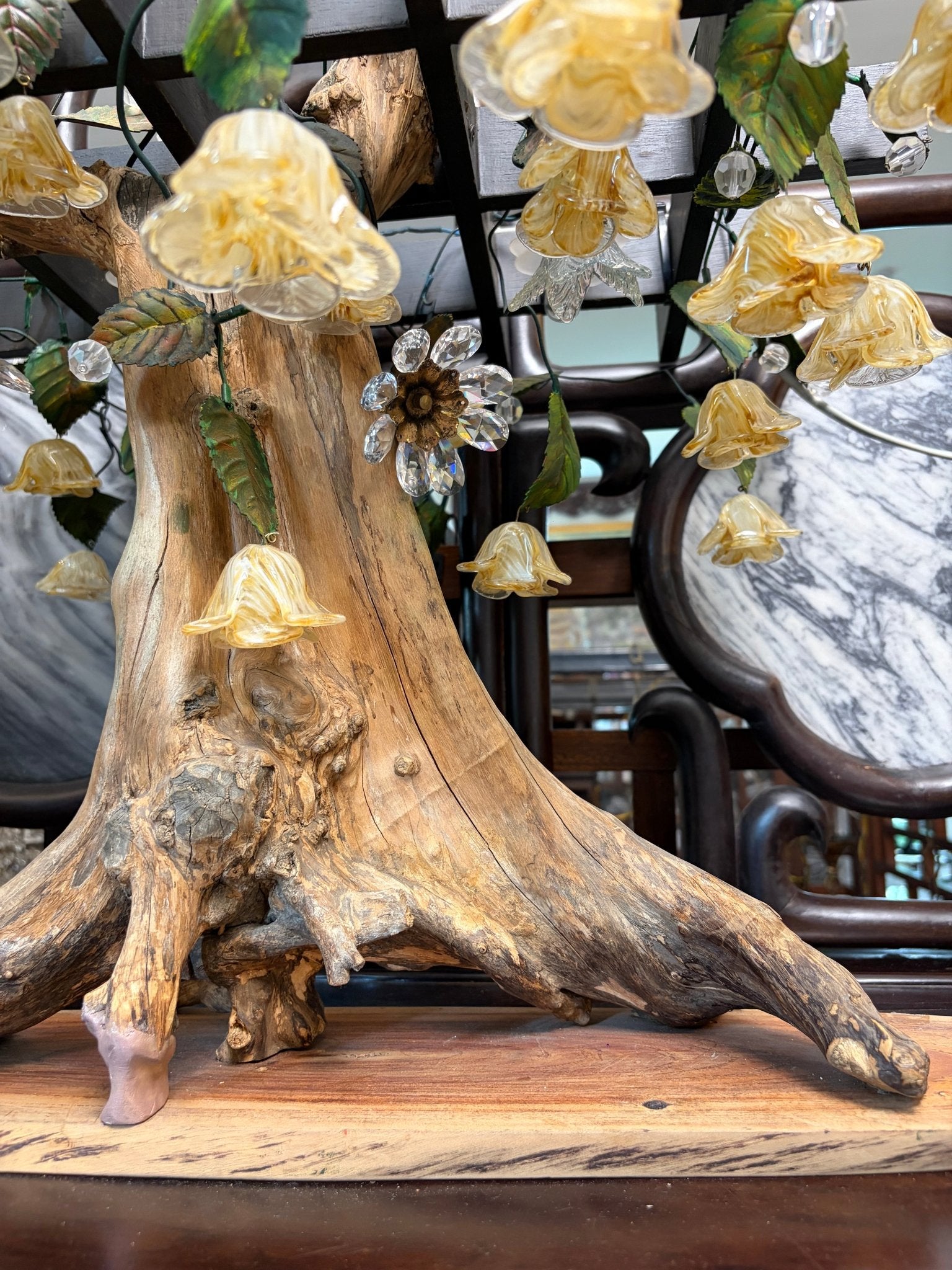 Organic Wood Table Lamp with Bell-Flower Glass Shades - Surround Living - 23