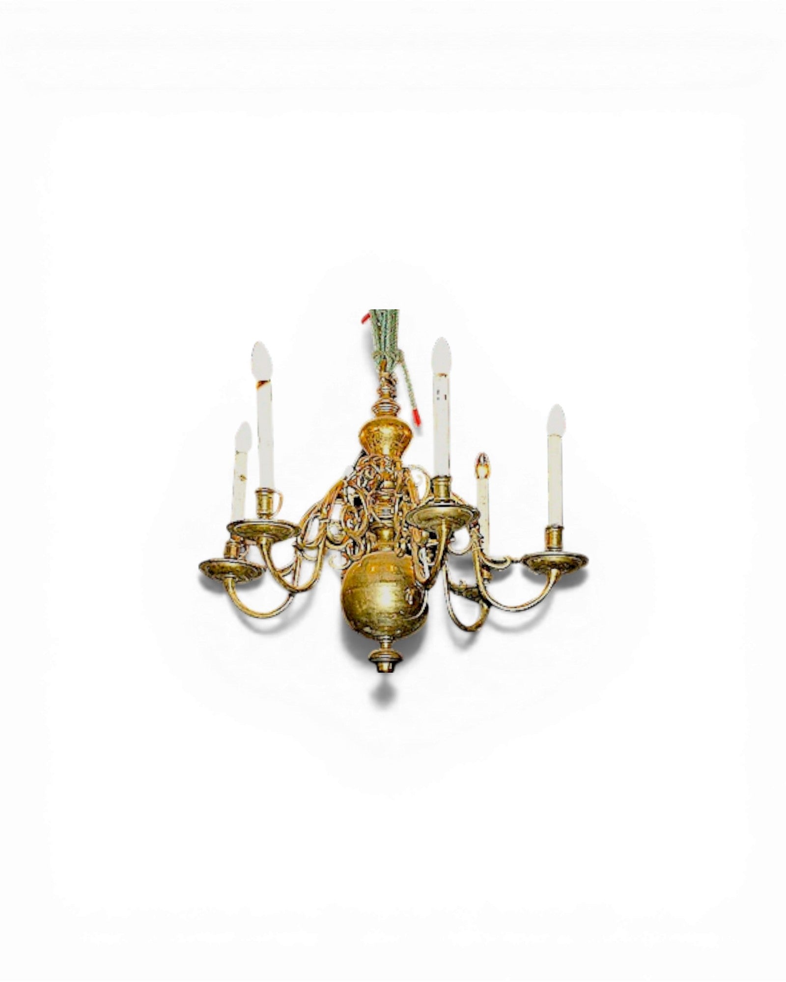 Victorian Brass Six-Light Chandelier