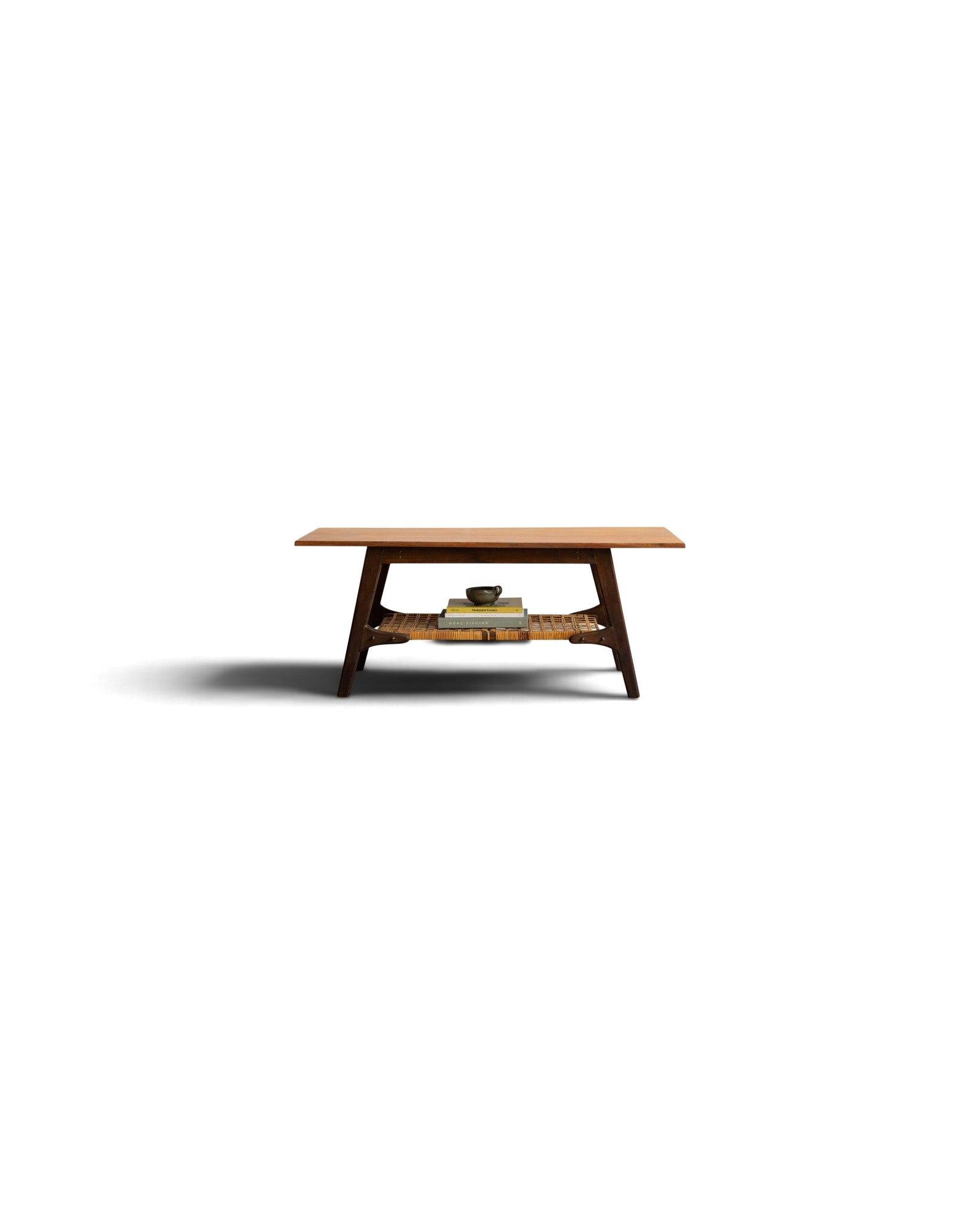 Teak Coffee Table with Cane Shelf