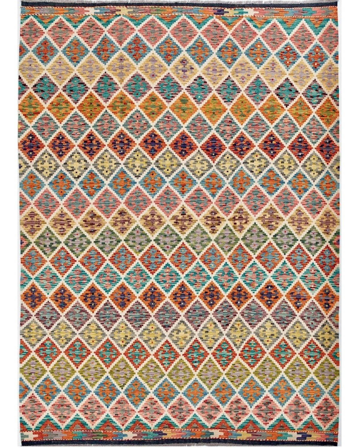 Handwoven Kilim – Multicolour Diamond Lattice | 300 x 200cm