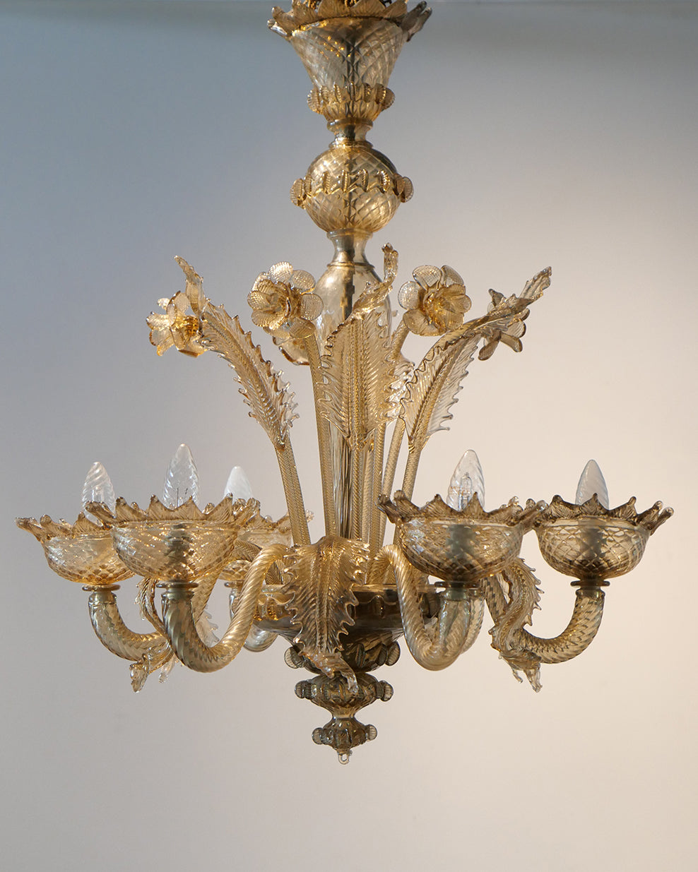 Grey Tinted Murano Glass Floral Chandelier