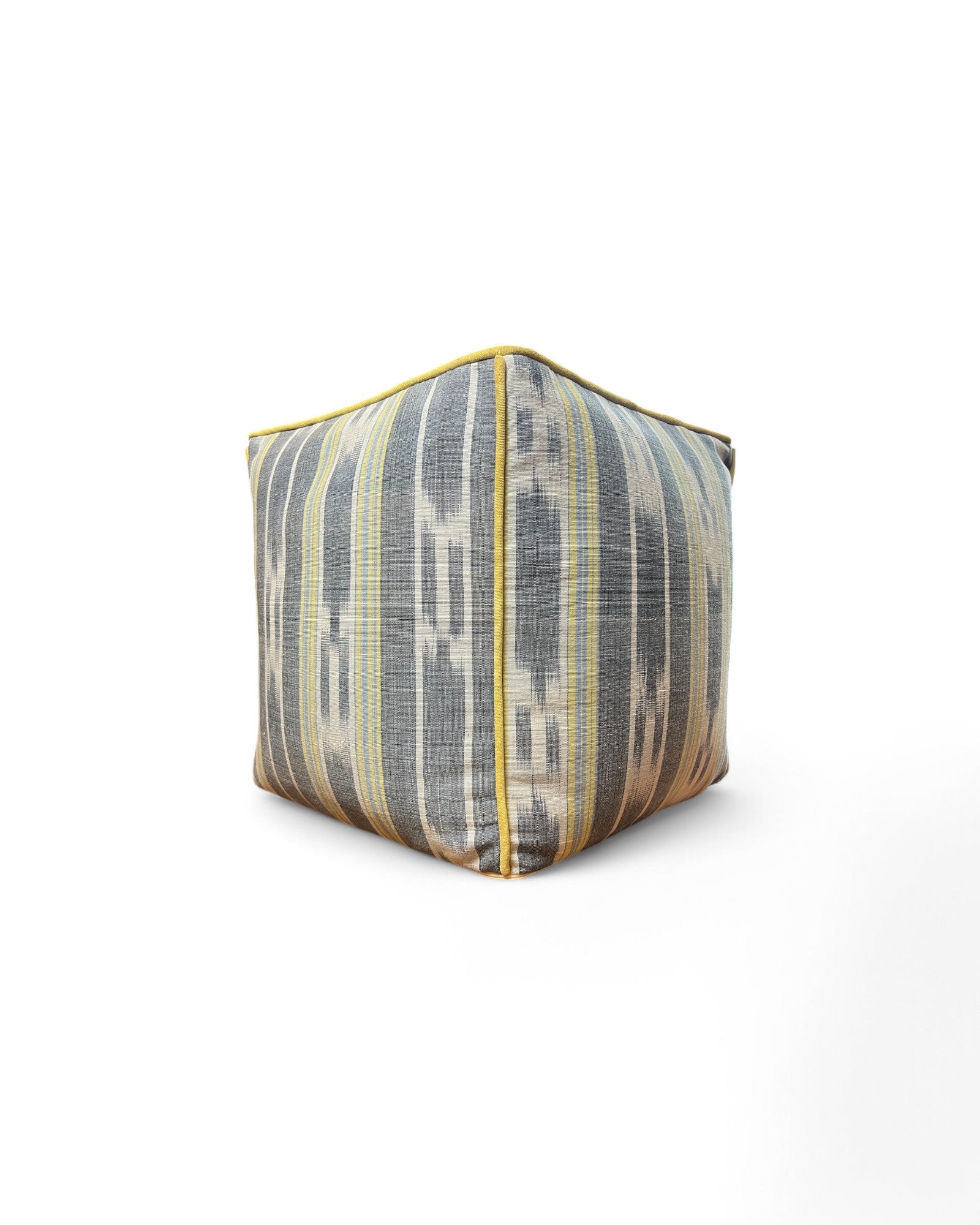 Square Bean Bag with Warp ikat handwoven cotton Tie Dye with Velvet Piping (S) - Blue