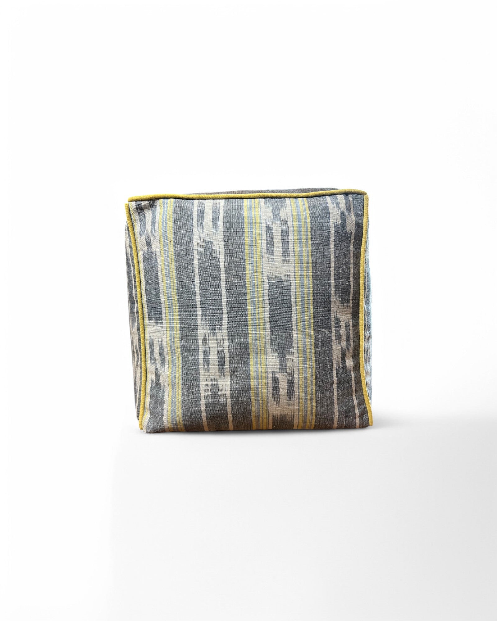 Square Bean Bag with Warp ikat handwoven cotton Tie Dye with Velvet Piping (S) - Blue