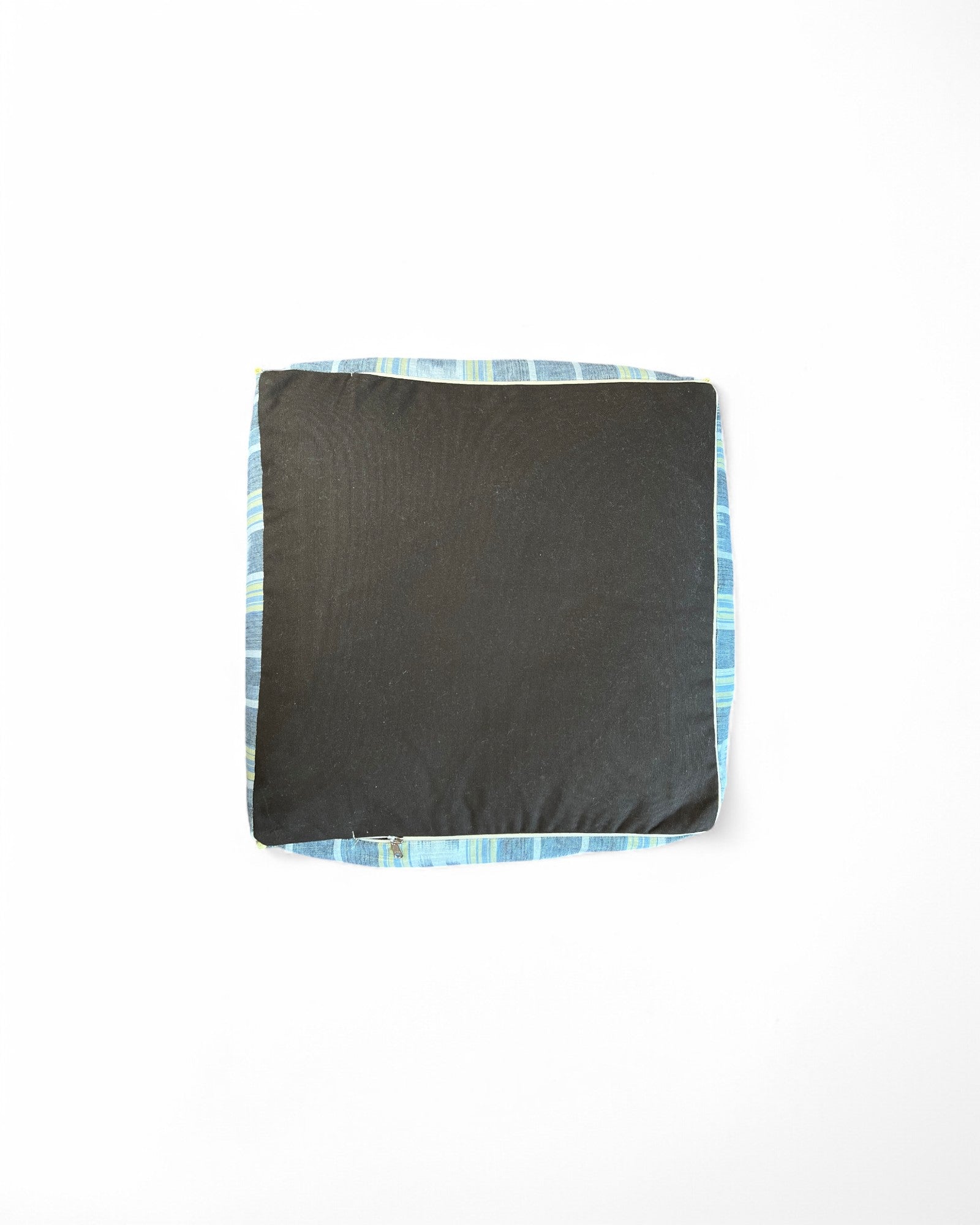 Square Bean Bag with Warp ikat handwoven cotton Tie Dye with Velvet Piping (S) - Blue