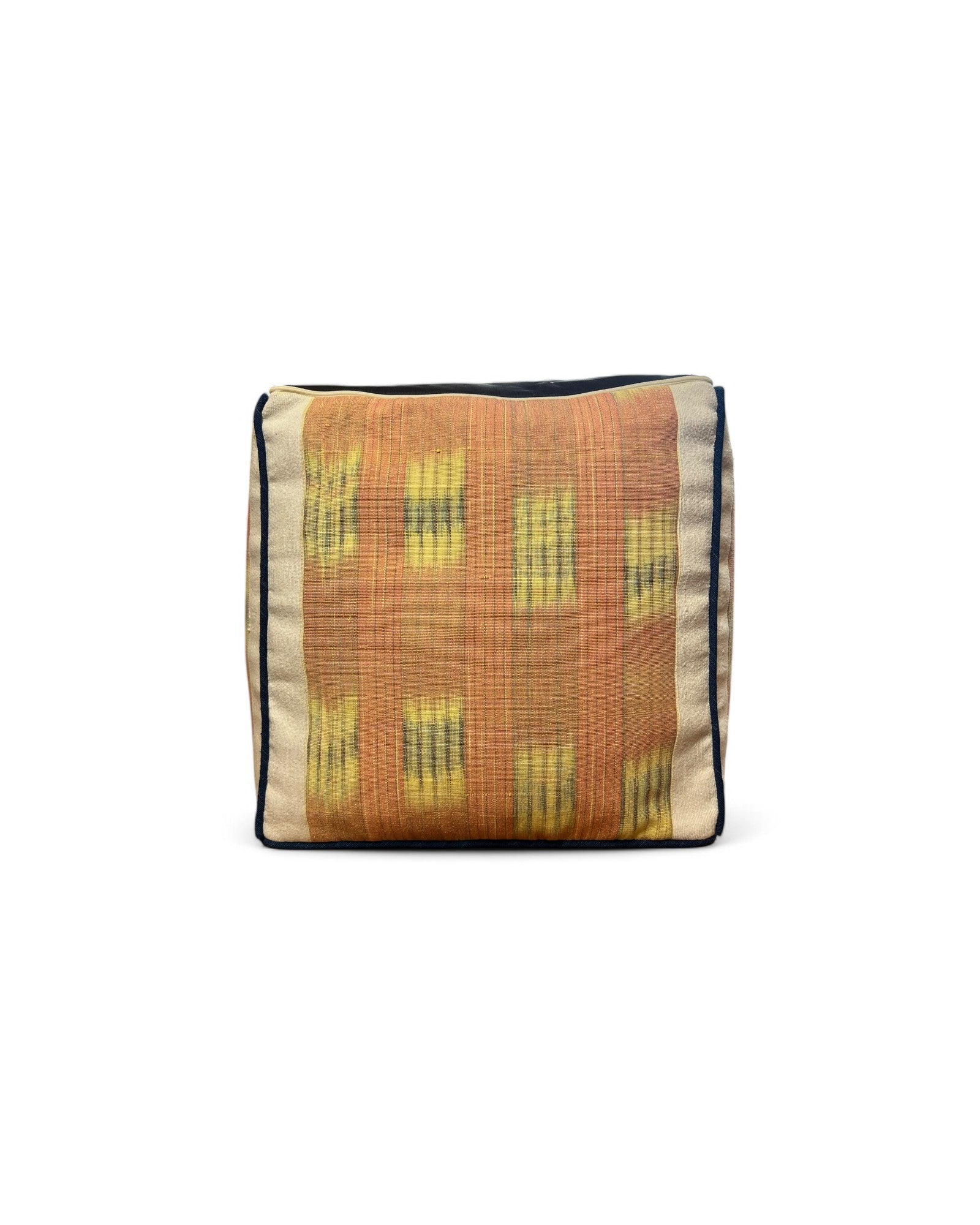 Square Bean Bag with Warp ikat handwoven Cotton Tie Dye with Cotton Piping (S) - Peach