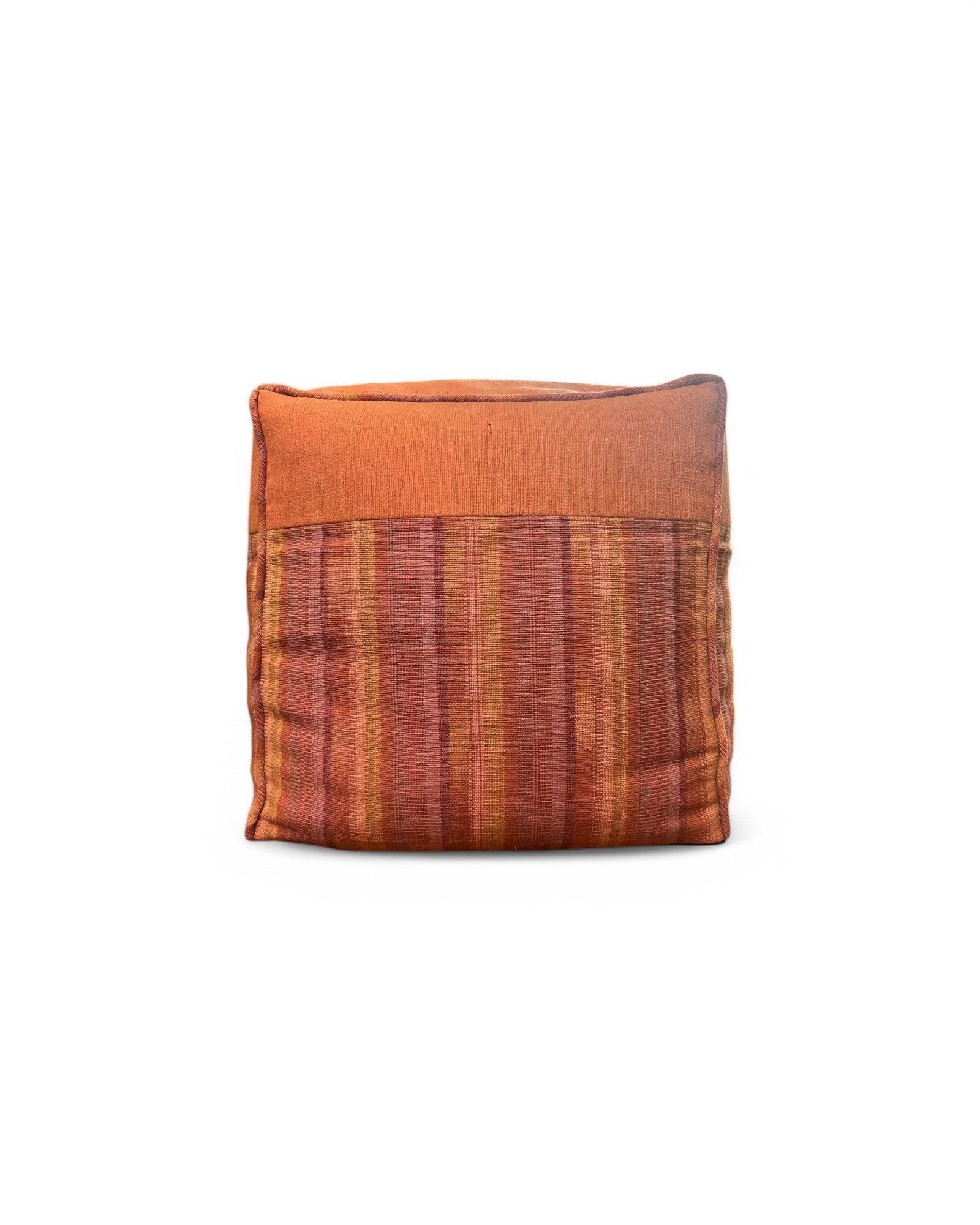 Square Bean Bag with Warp ikat Striped handwoven Cotton Tie Dye with Cotton Piping (S) - Pink