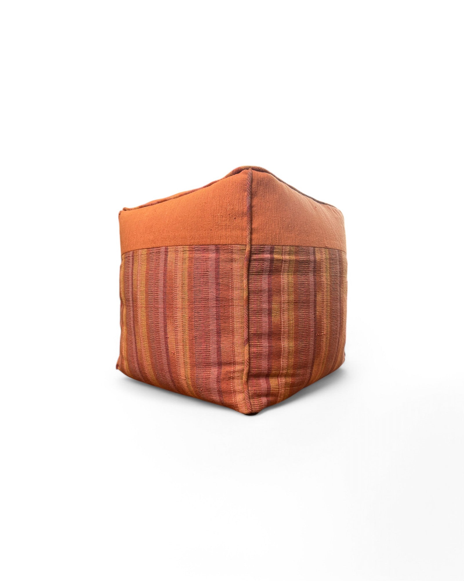 Square Bean Bag with Warp ikat Striped handwoven Cotton Tie Dye with Cotton Piping (S) - Pink