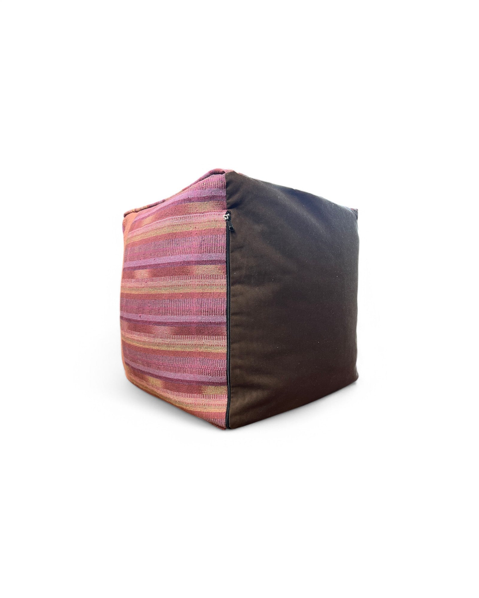 Square Bean Bag with Warp ikat Striped handwoven Cotton Tie Dye with Cotton Piping (S) - Pink