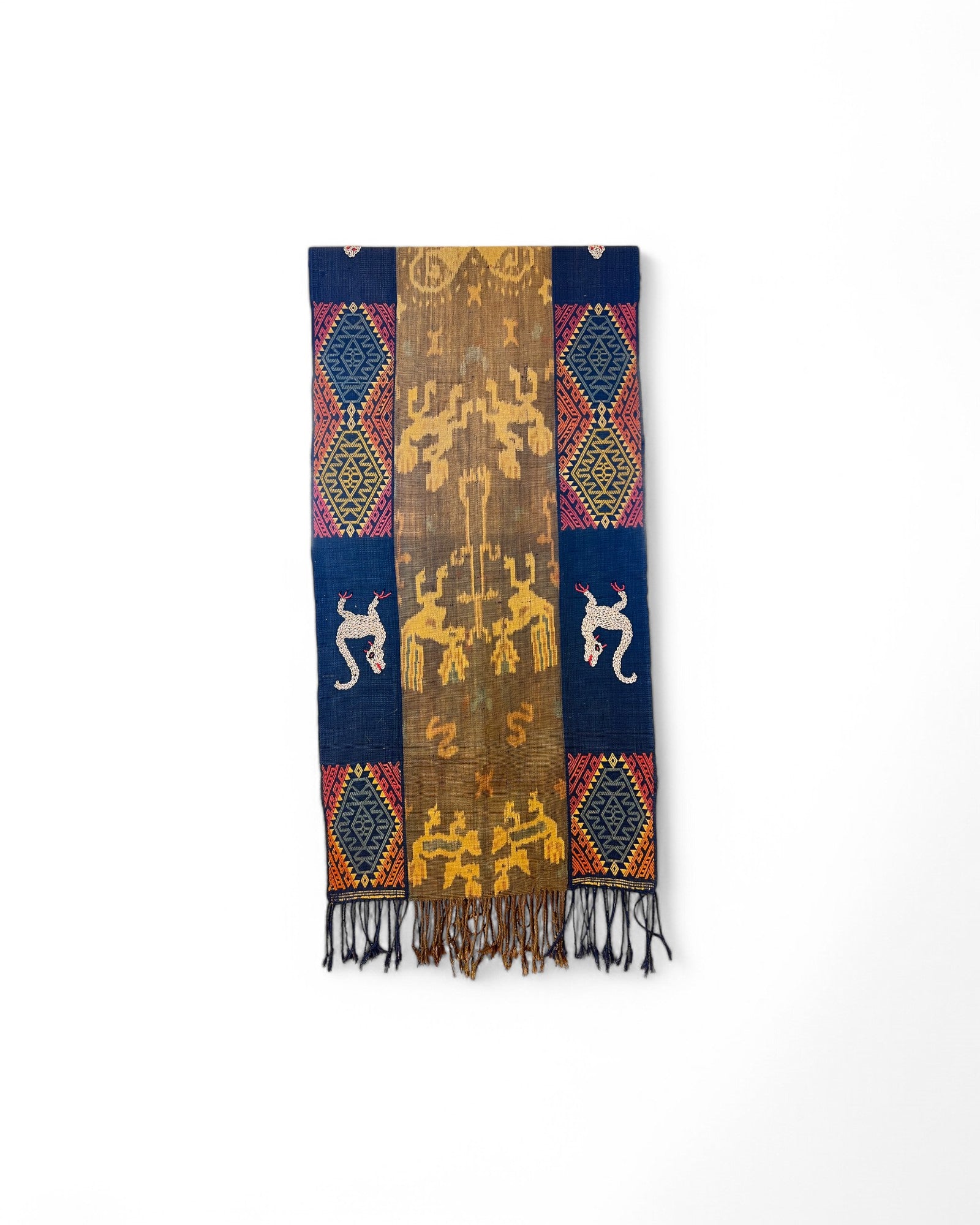 Mythical Creature Beaded Ikat & Borracay Textile Wall Hanging / Table Runner