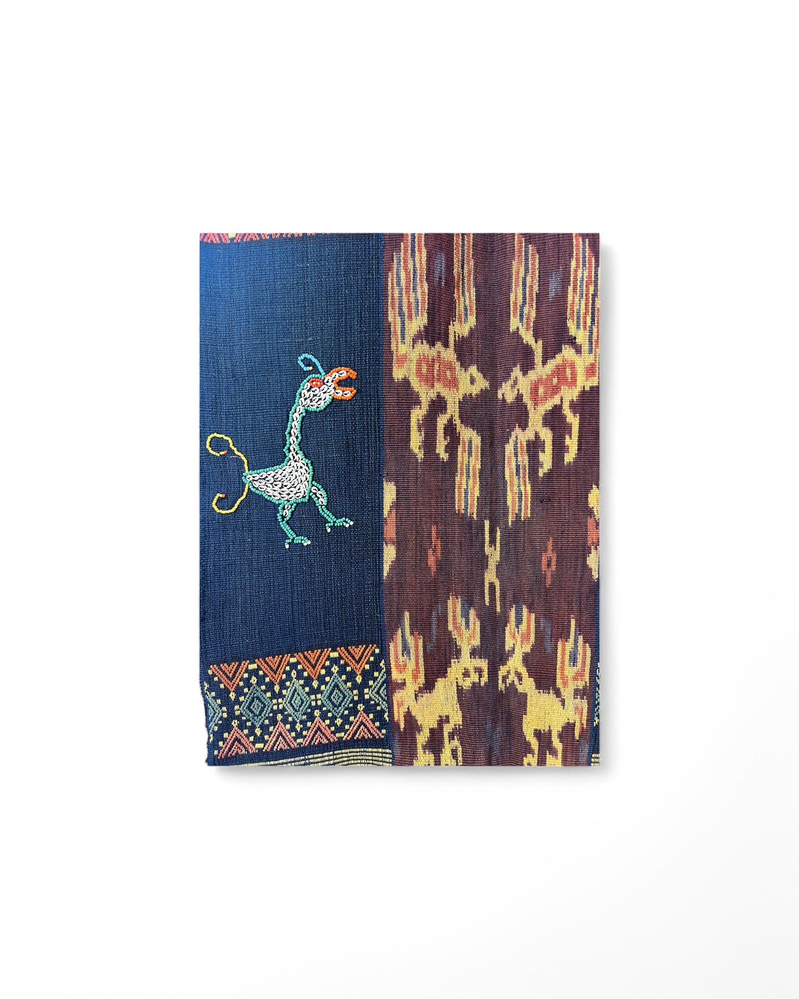 Mythical Bird Beaded Ikat & Borracay Textile Wall Hanging / Table Runner