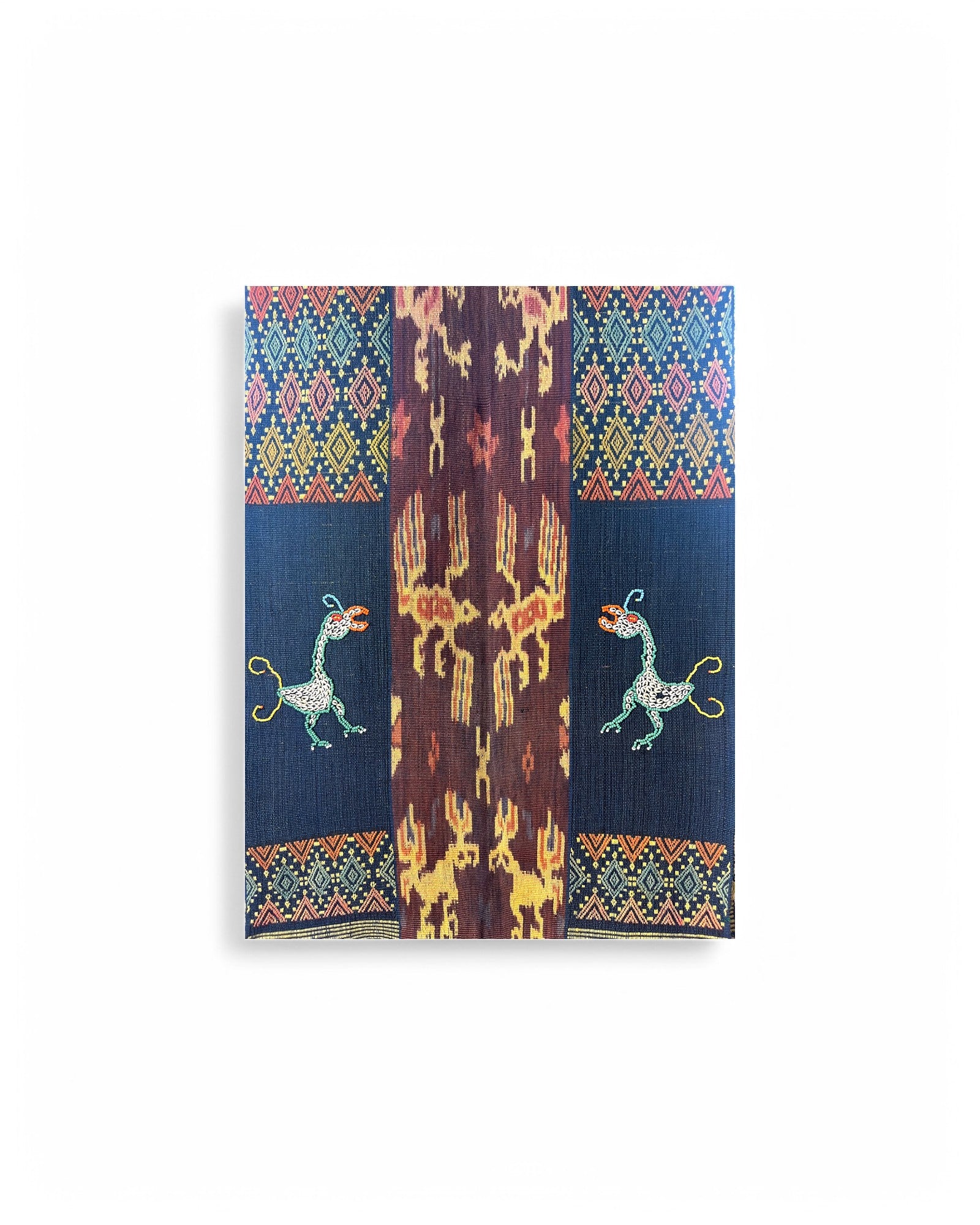 Mythical Bird Beaded Ikat & Borracay Textile Wall Hanging / Table Runner