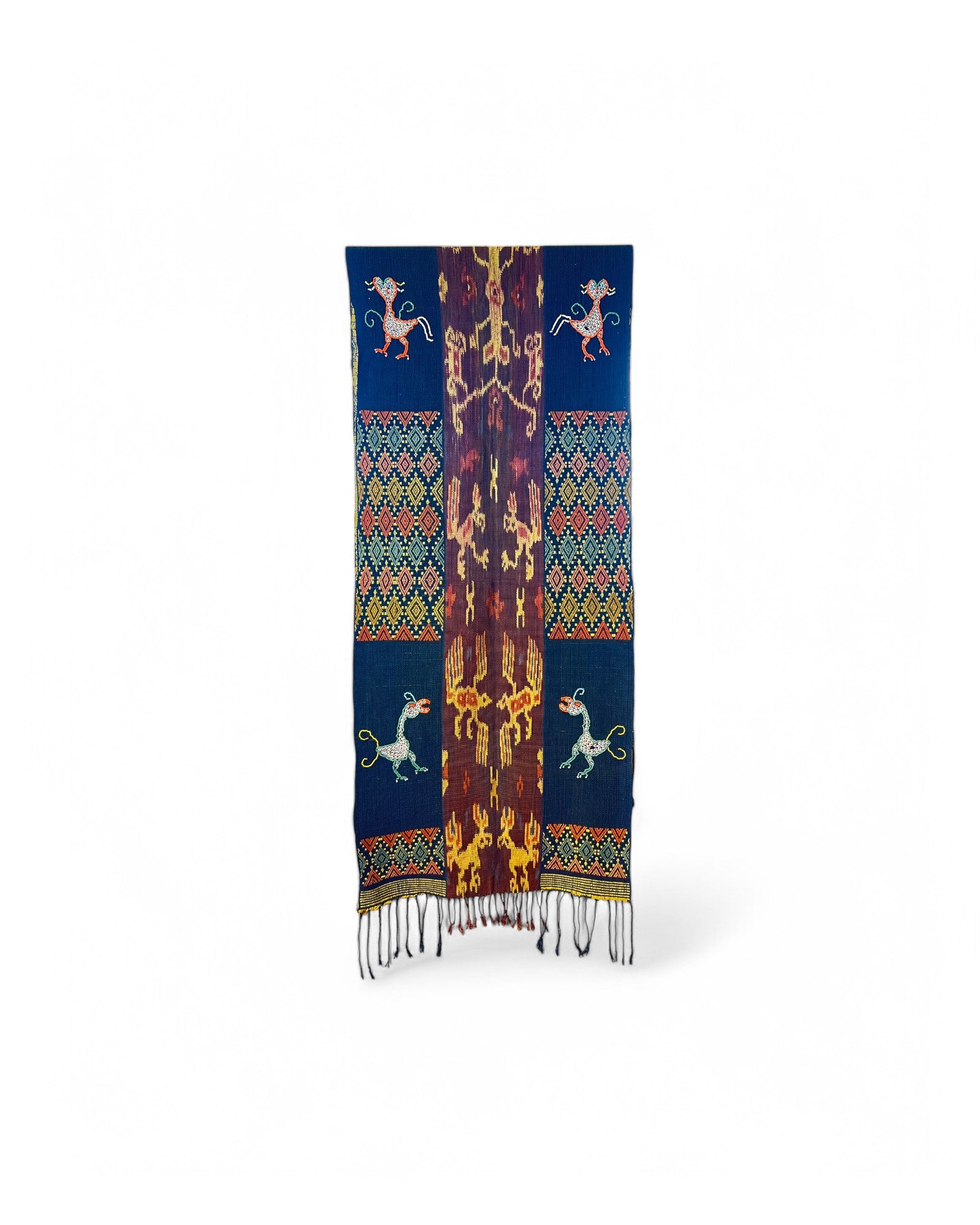 Mythical Bird Beaded Ikat & Borracay Textile Wall Hanging / Table Runner