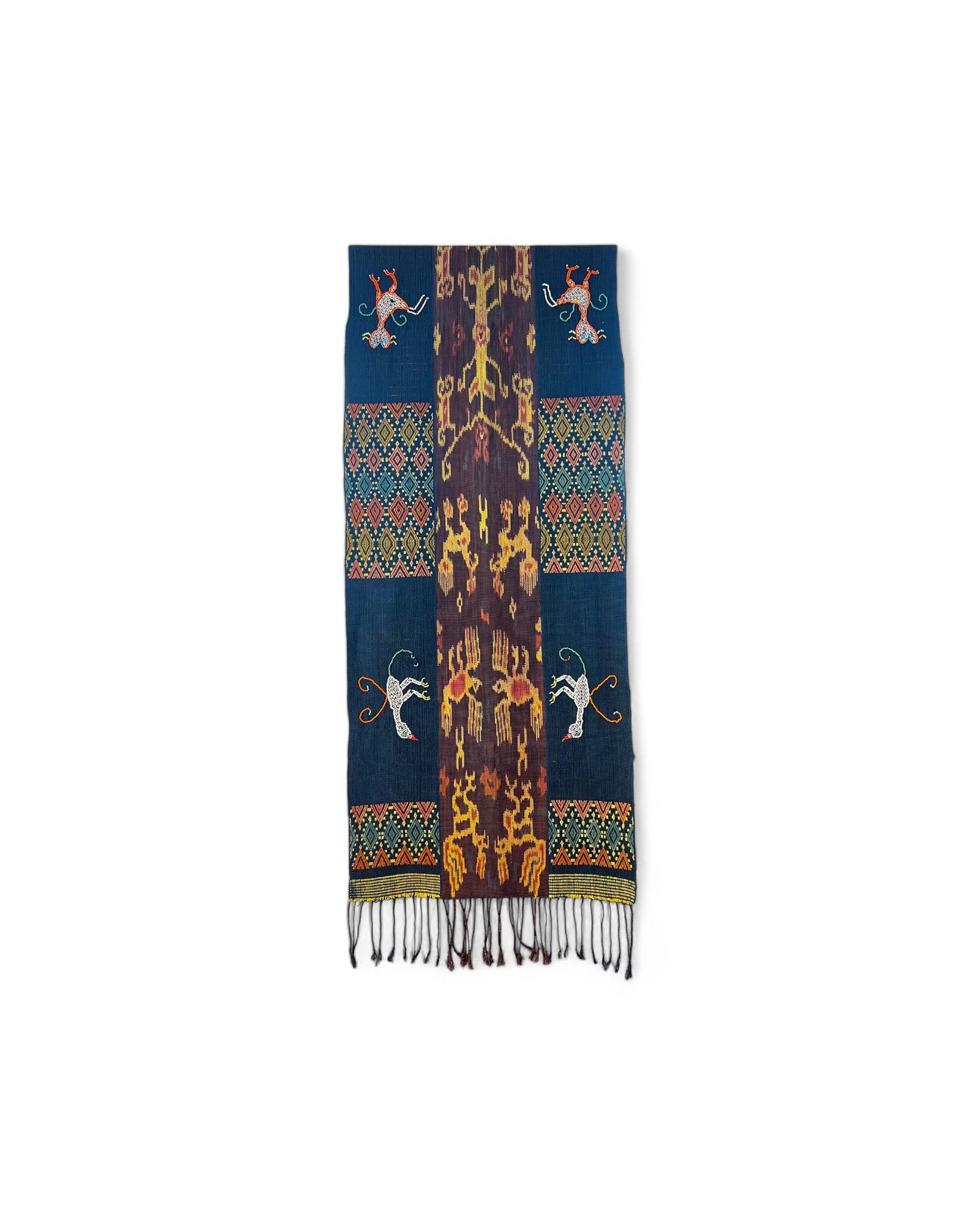 Mythical Bird Beaded Ikat & Borracay Textile Wall Hanging / Table Runner