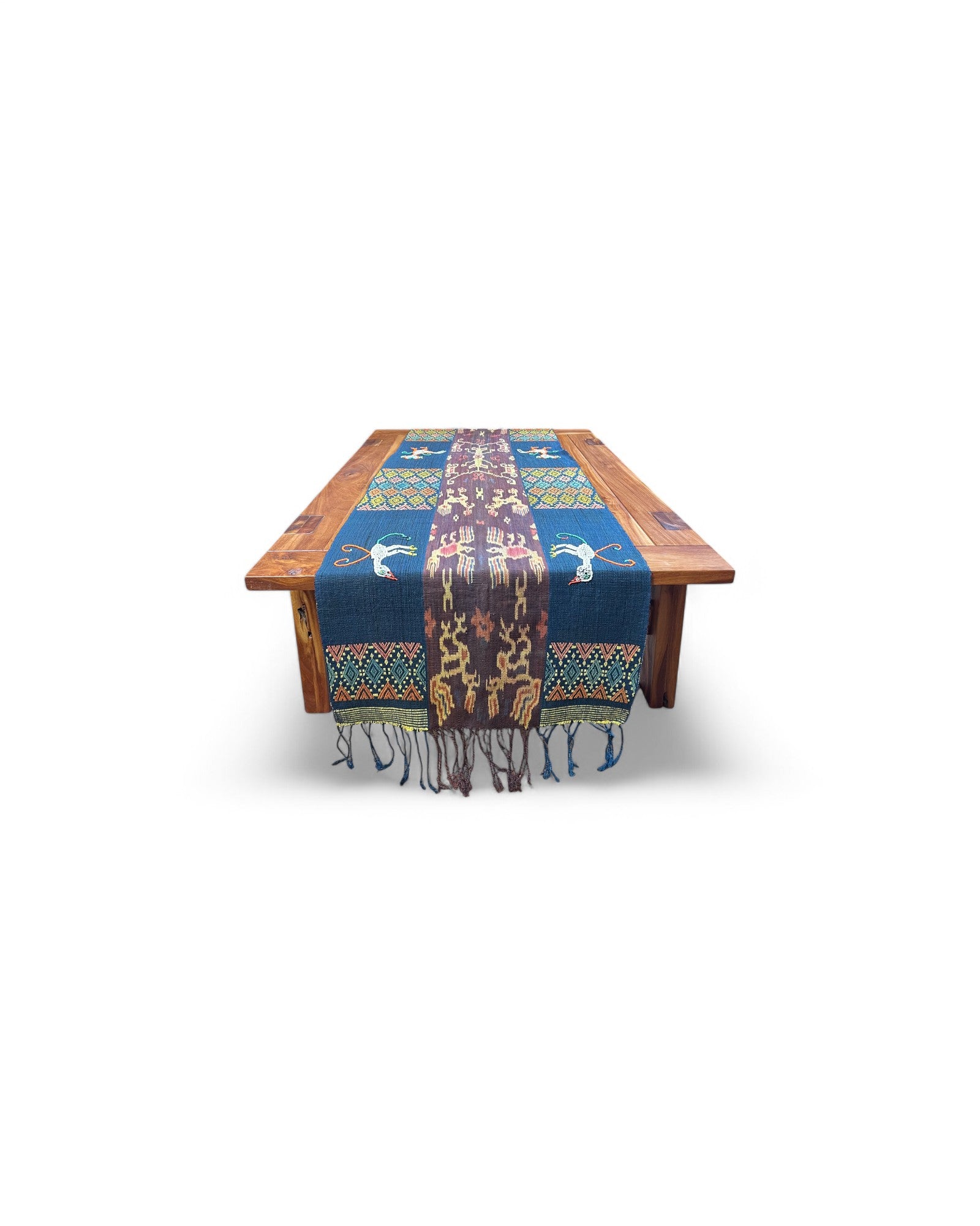 Mythical Bird Beaded Ikat & Borracay Textile Wall Hanging / Table Runner